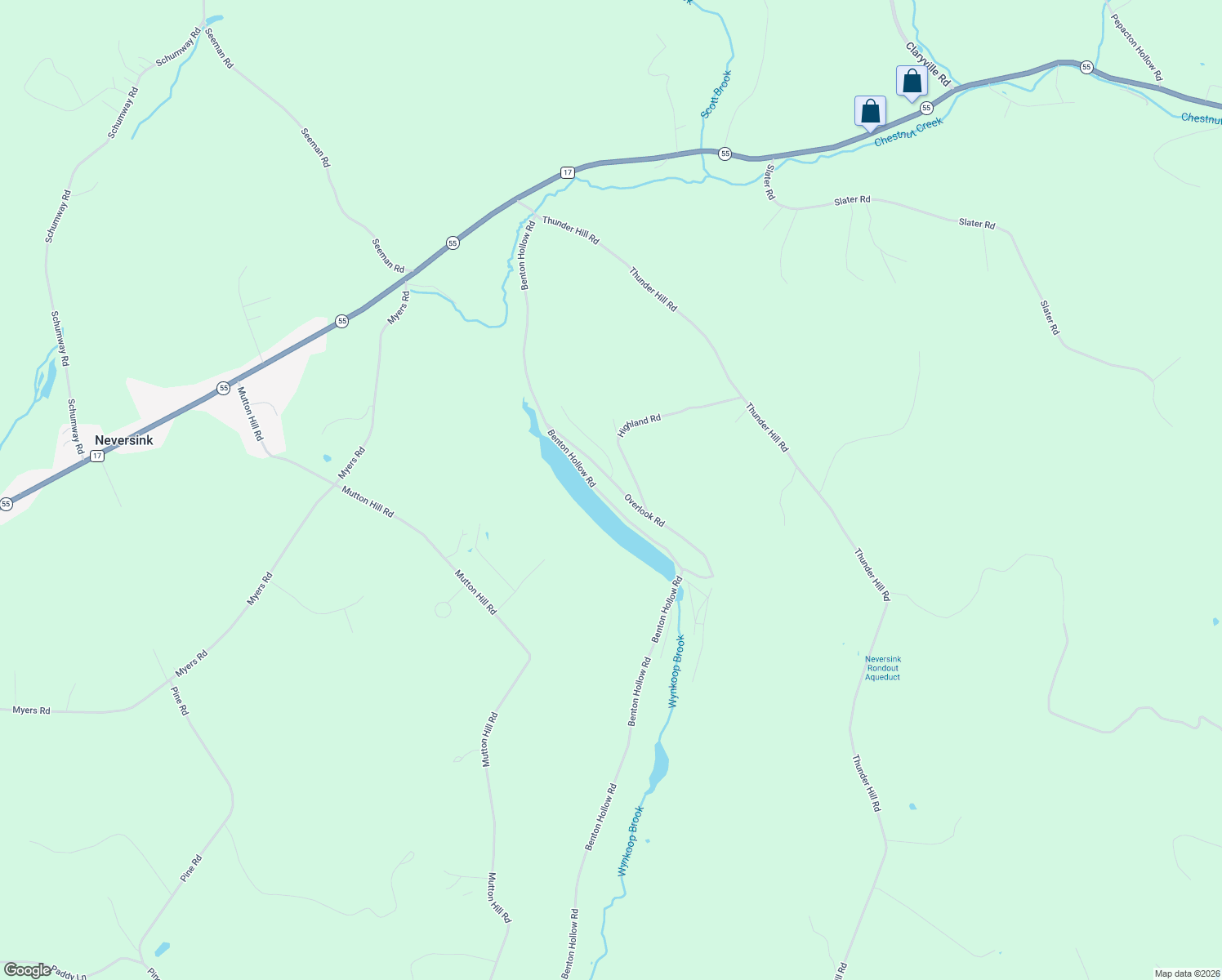 map of restaurants, bars, coffee shops, grocery stores, and more near 56 Overlook Road in Woodbourne
