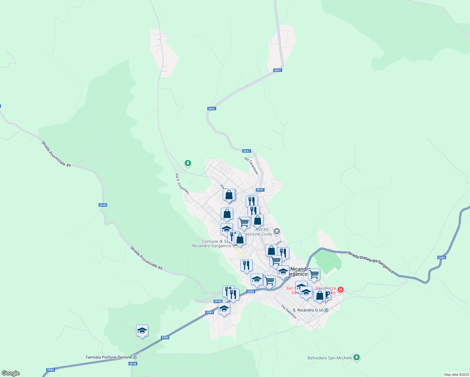 map of restaurants, bars, coffee shops, grocery stores, and more near 14 Via dei Ciliegi in San Nicandro Garganico