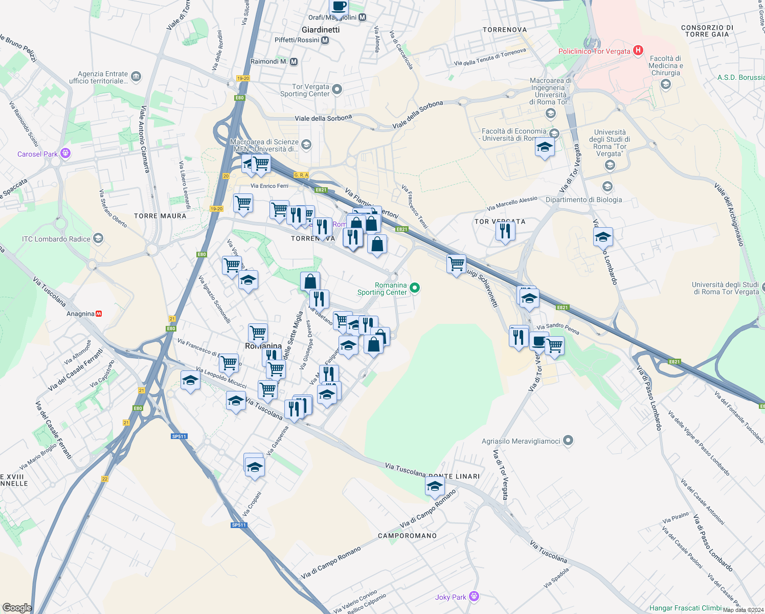 map of restaurants, bars, coffee shops, grocery stores, and more near Largo Riccardo Monaco in Città Metropolitana di Roma
