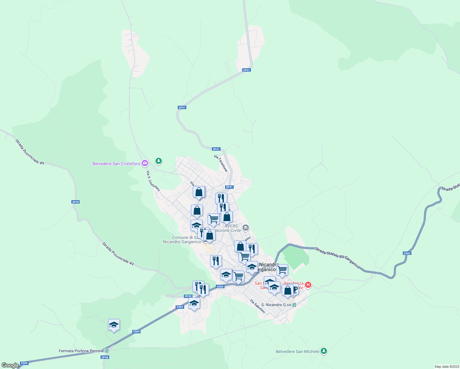 map of restaurants, bars, coffee shops, grocery stores, and more near snc Via Collazia in San Nicandro Garganico
