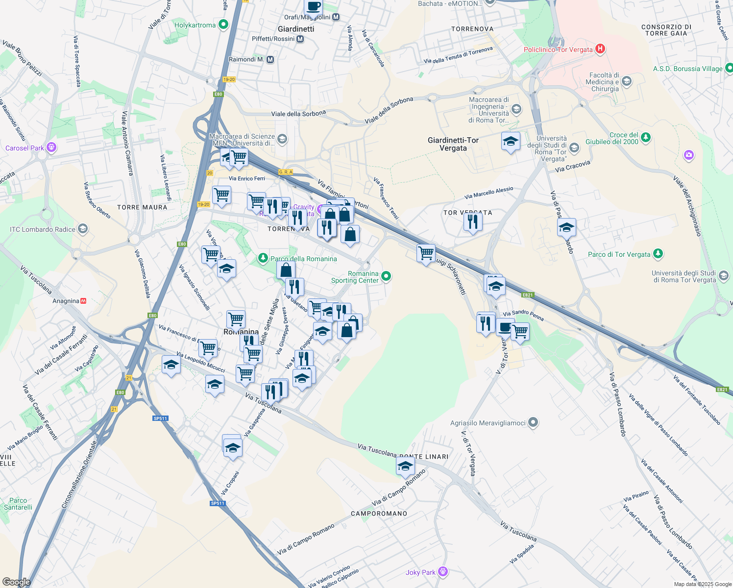 map of restaurants, bars, coffee shops, grocery stores, and more near Largo Riccardo Monaco in Città Metropolitana di Roma