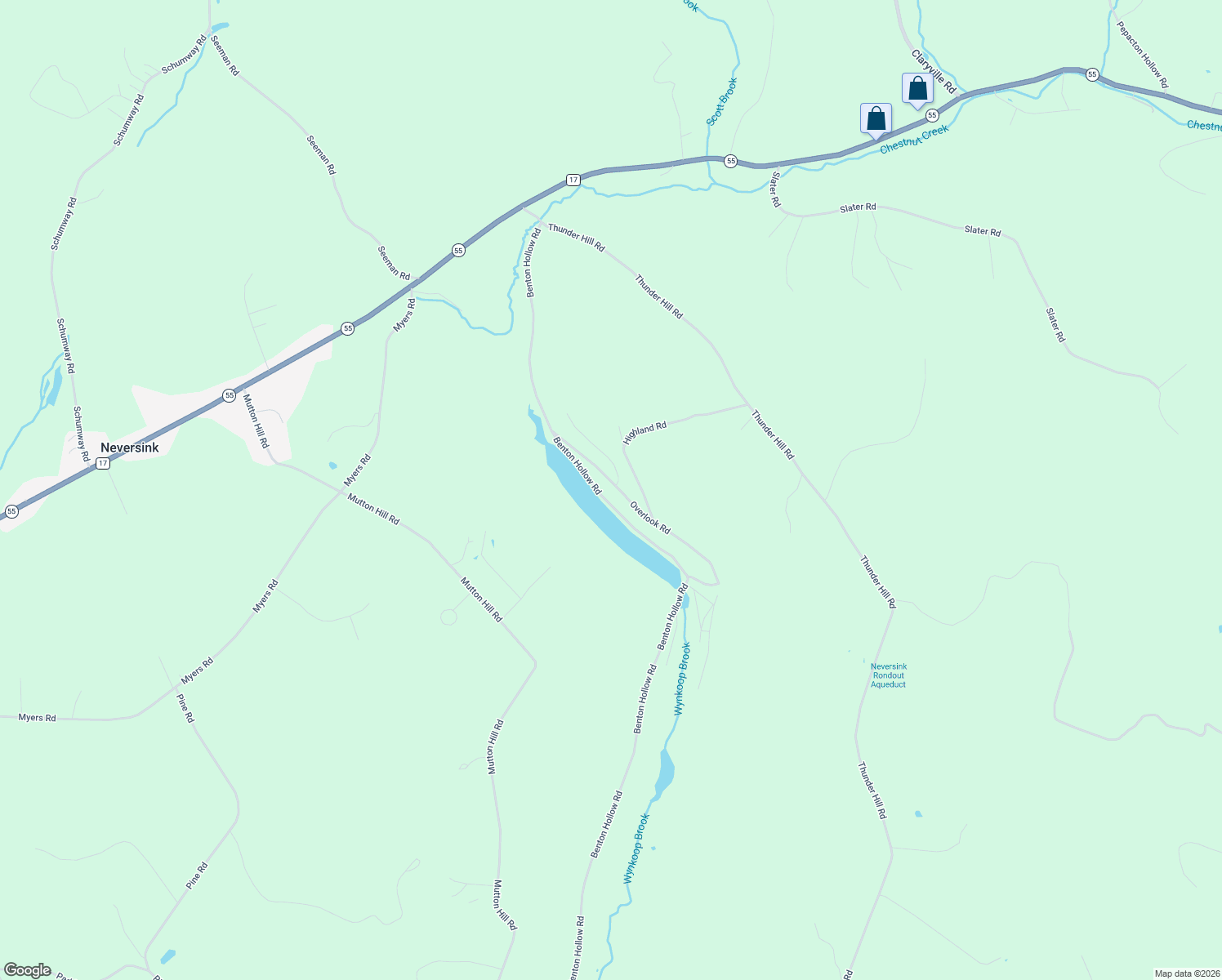 map of restaurants, bars, coffee shops, grocery stores, and more near 56 Overlook Road in Woodbourne