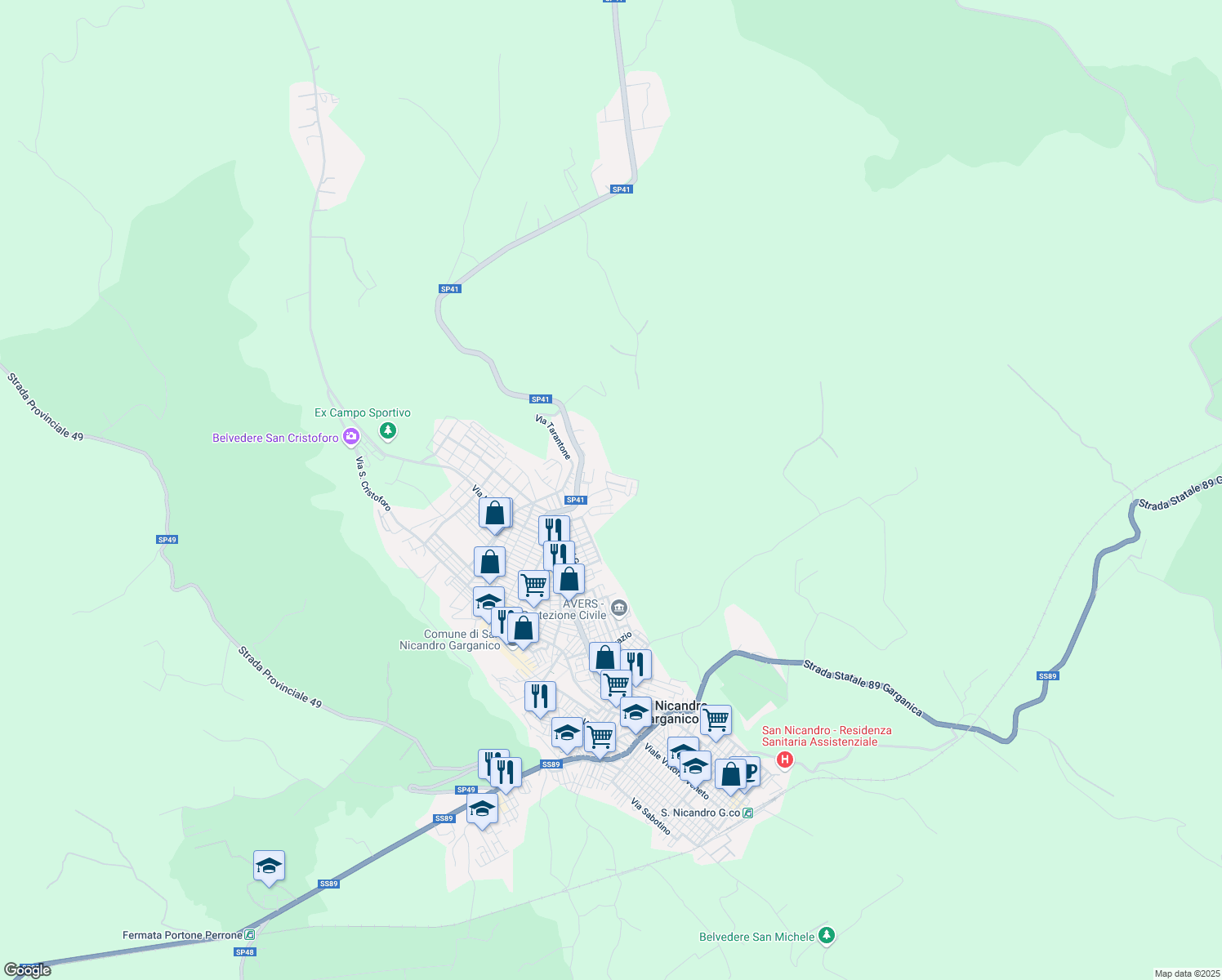 map of restaurants, bars, coffee shops, grocery stores, and more near 9 Via Collazzia in San Nicandro Garganico