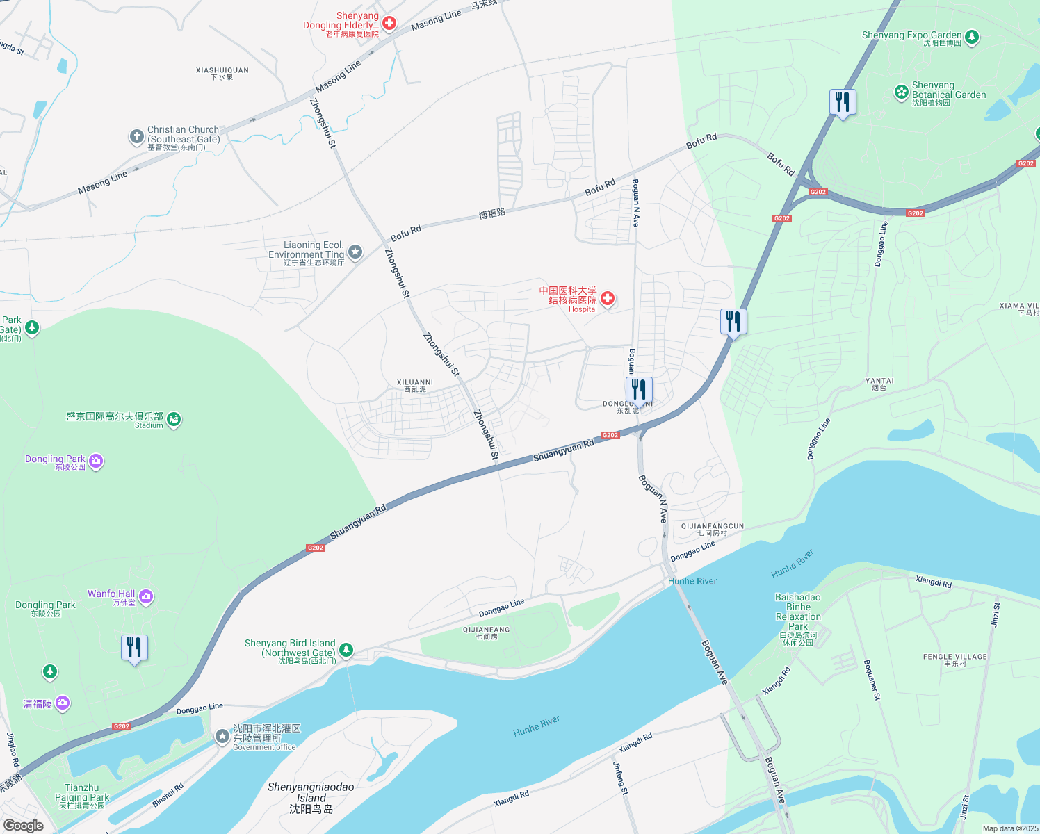 map of restaurants, bars, coffee shops, grocery stores, and more near Shuang Yuan Lu in Shen Yang Shi