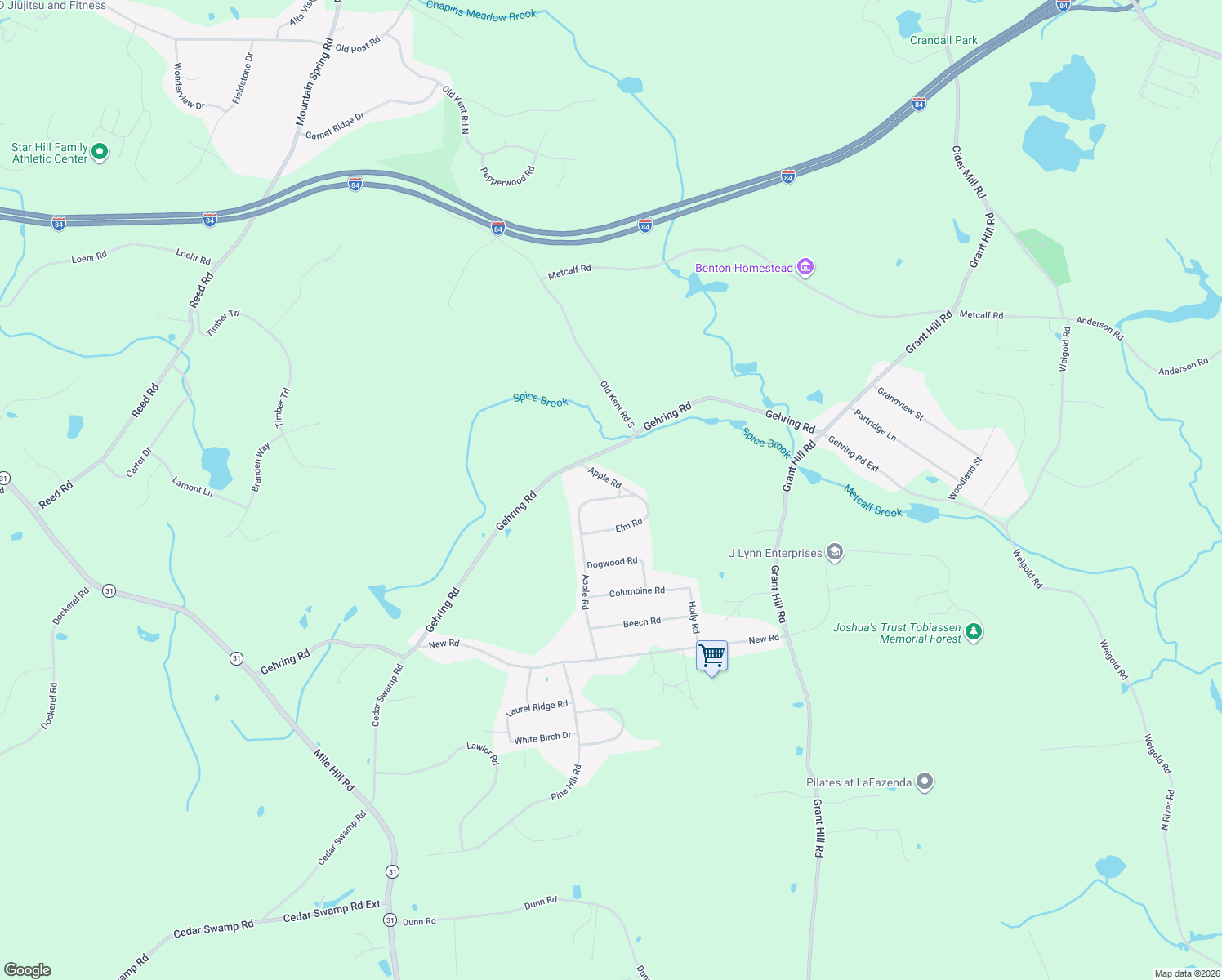 map of restaurants, bars, coffee shops, grocery stores, and more near 24 Apple Road in Tolland