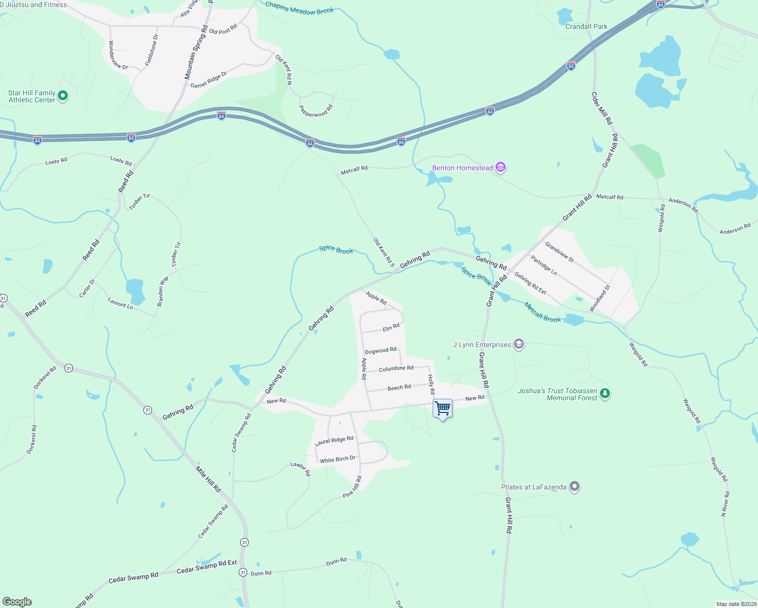 map of restaurants, bars, coffee shops, grocery stores, and more near 24 Apple Road in Tolland