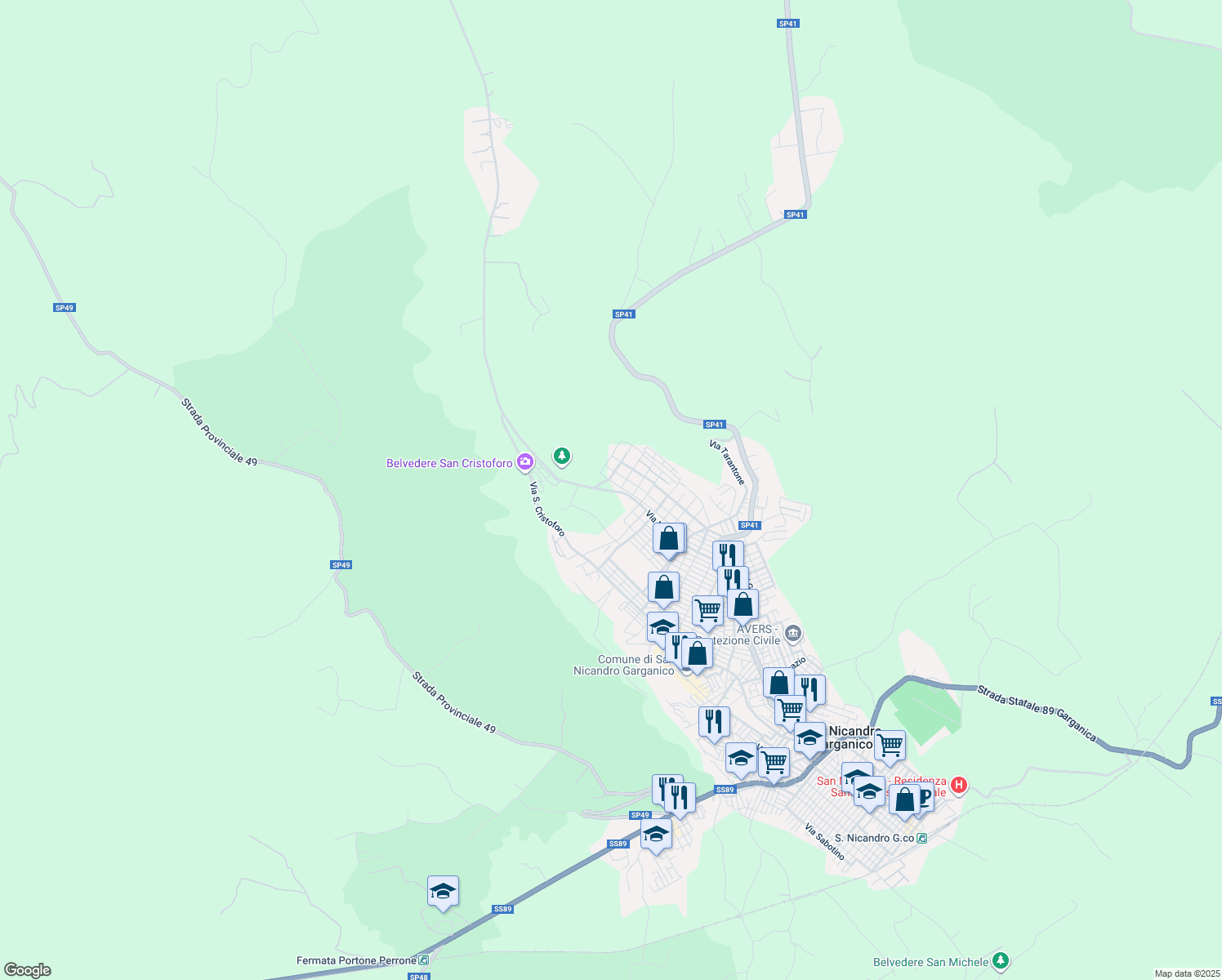 map of restaurants, bars, coffee shops, grocery stores, and more near 17 Via dei Ciliegi in San Nicandro Garganico