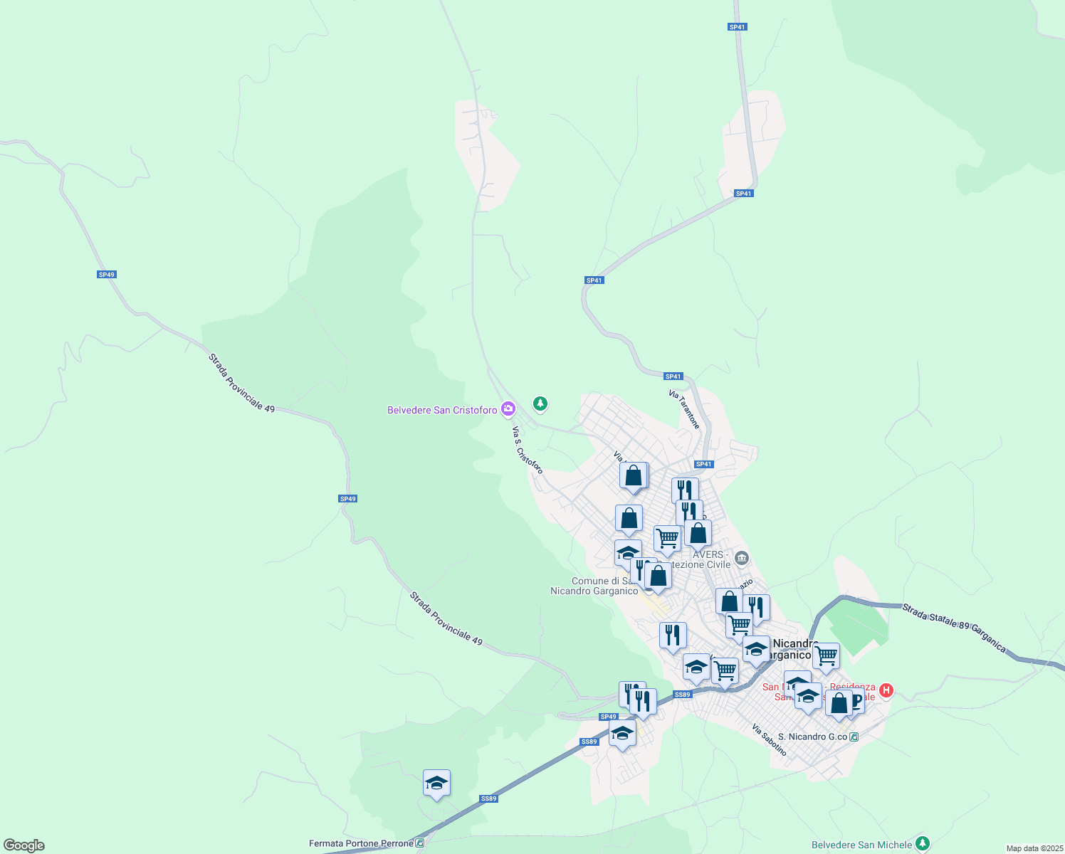 map of restaurants, bars, coffee shops, grocery stores, and more near 12 Via Lauro in San Nicandro Garganico