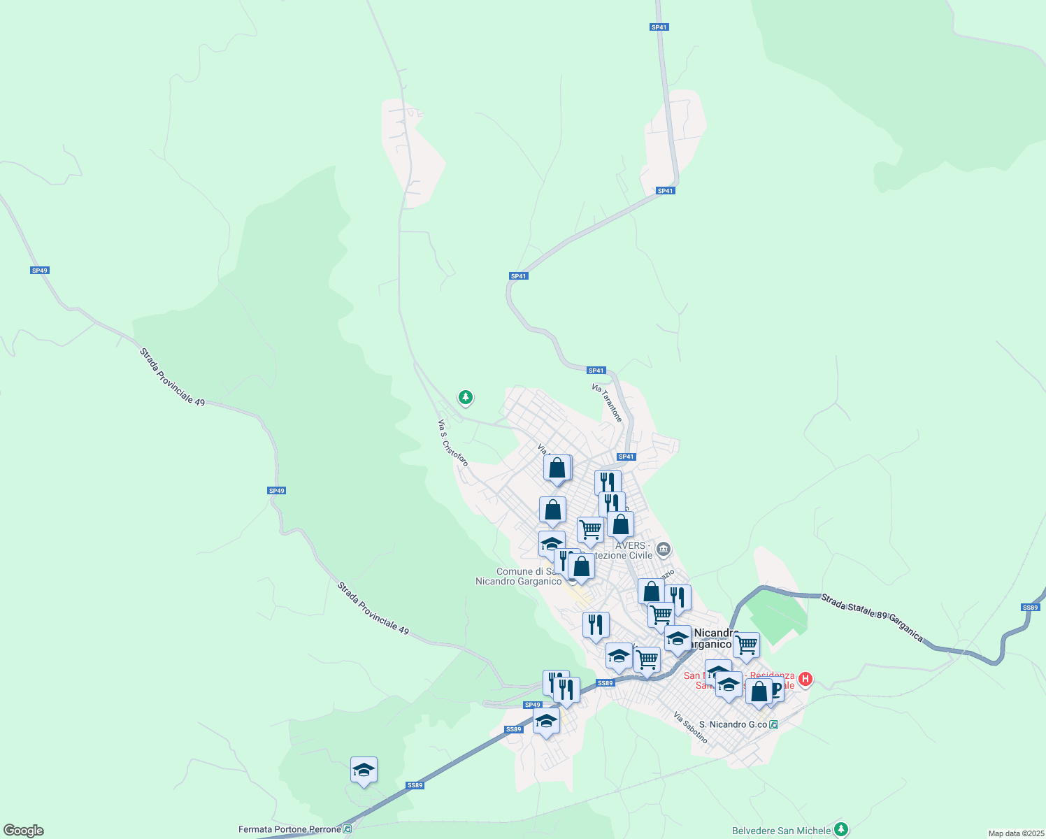 map of restaurants, bars, coffee shops, grocery stores, and more near 17 Via dei Ciliegi in San Nicandro Garganico