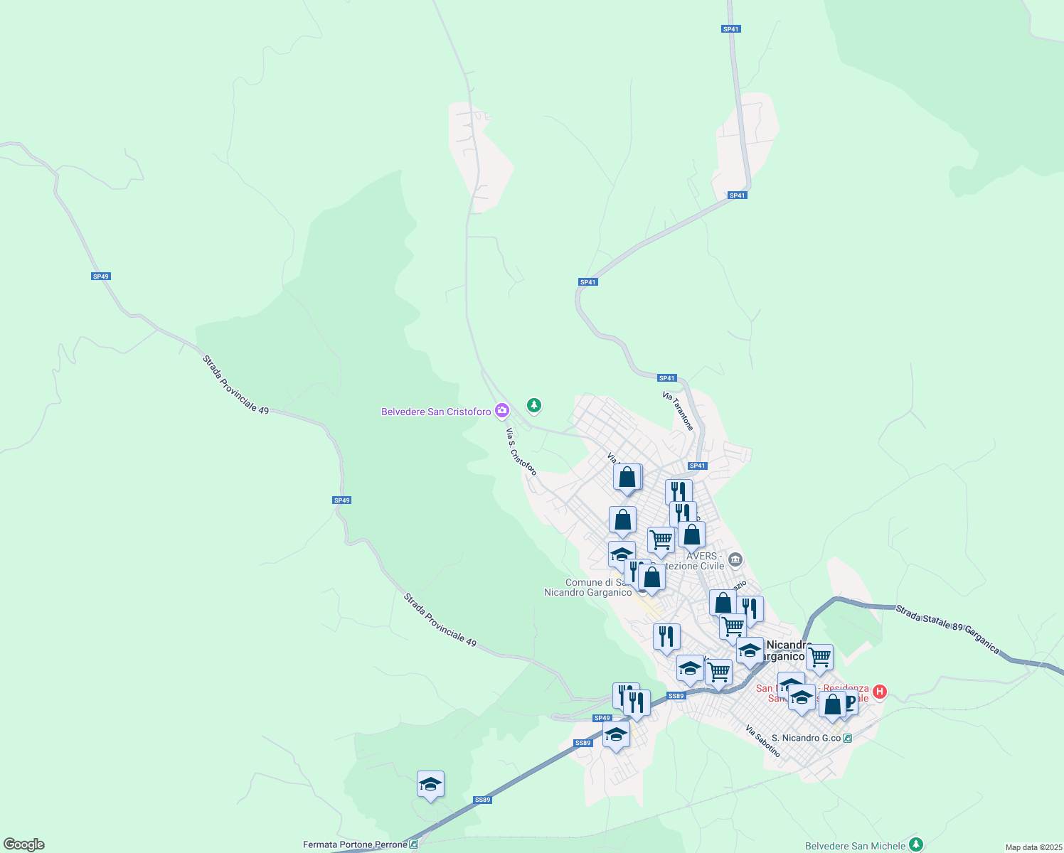 map of restaurants, bars, coffee shops, grocery stores, and more near 12 Via Lauro in San Nicandro Garganico