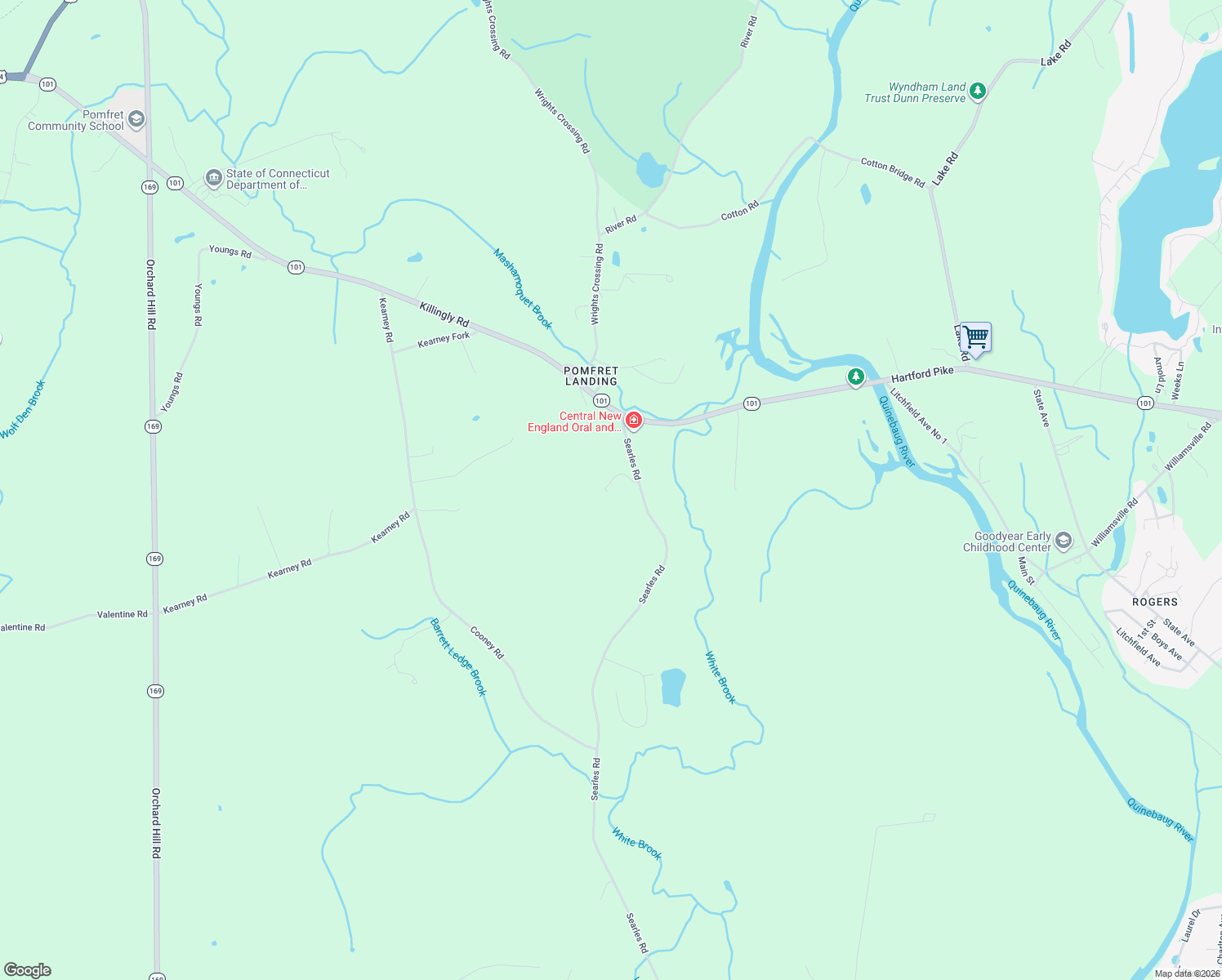 map of restaurants, bars, coffee shops, grocery stores, and more near 24 Searles Road in Pomfret