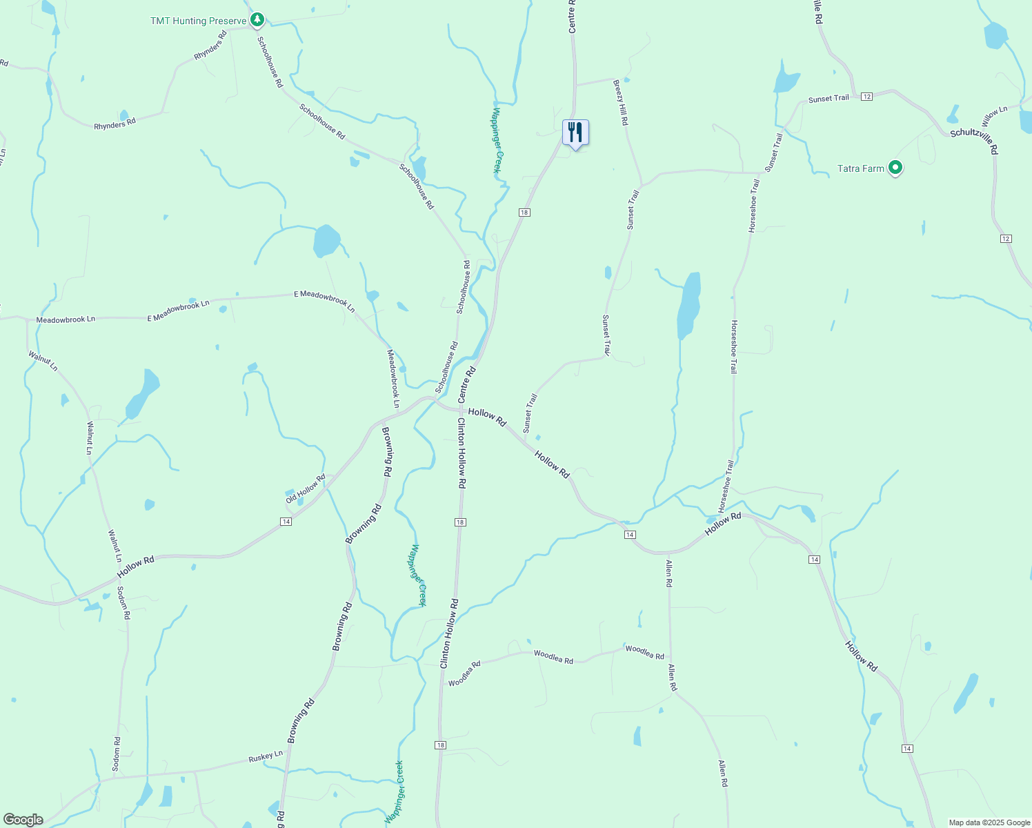 map of restaurants, bars, coffee shops, grocery stores, and more near 29 Sunset Trail in Clinton Corners