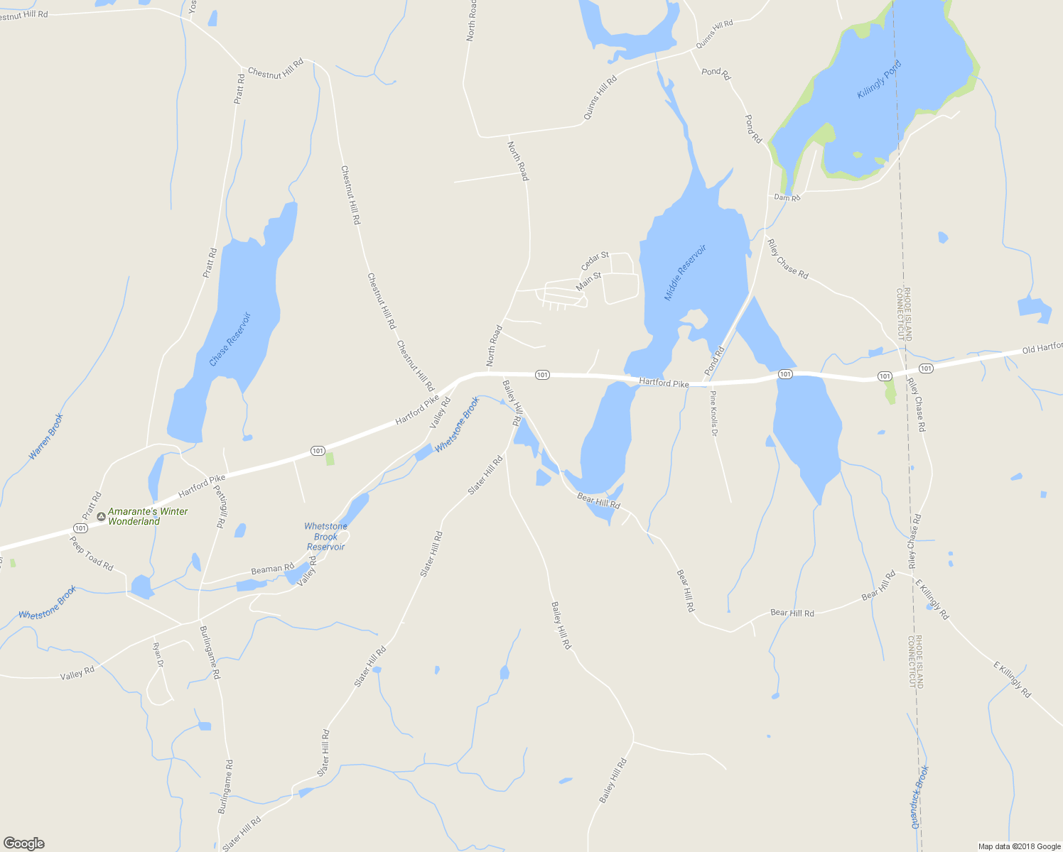 map of restaurants, bars, coffee shops, grocery stores, and more near 17 Bear Hill Road in Killingly