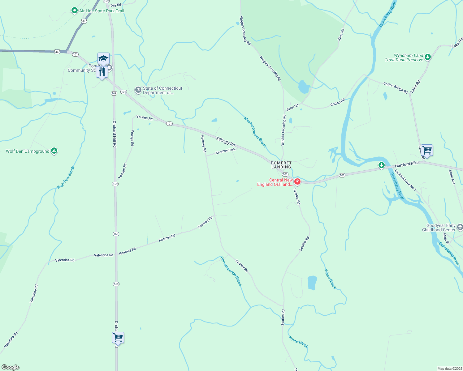 map of restaurants, bars, coffee shops, grocery stores, and more near 54 Anderson Rd in Pomfret
