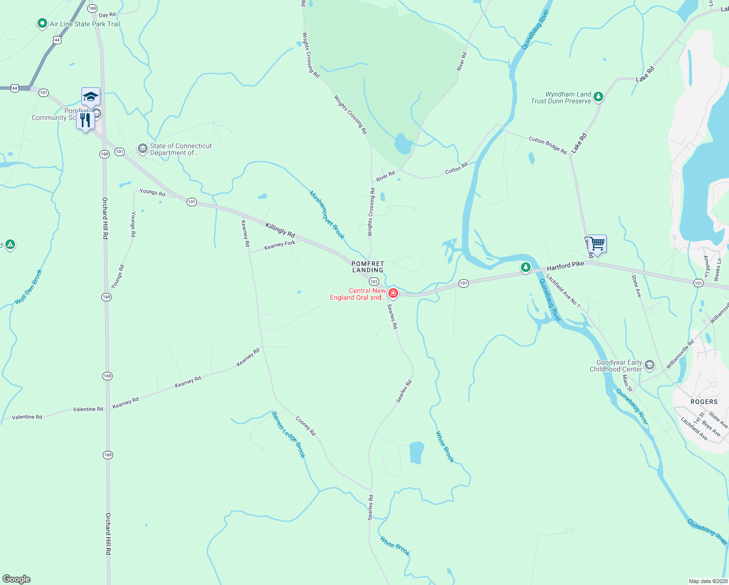 map of restaurants, bars, coffee shops, grocery stores, and more near 22 Wrights Crossing Road in Pomfret