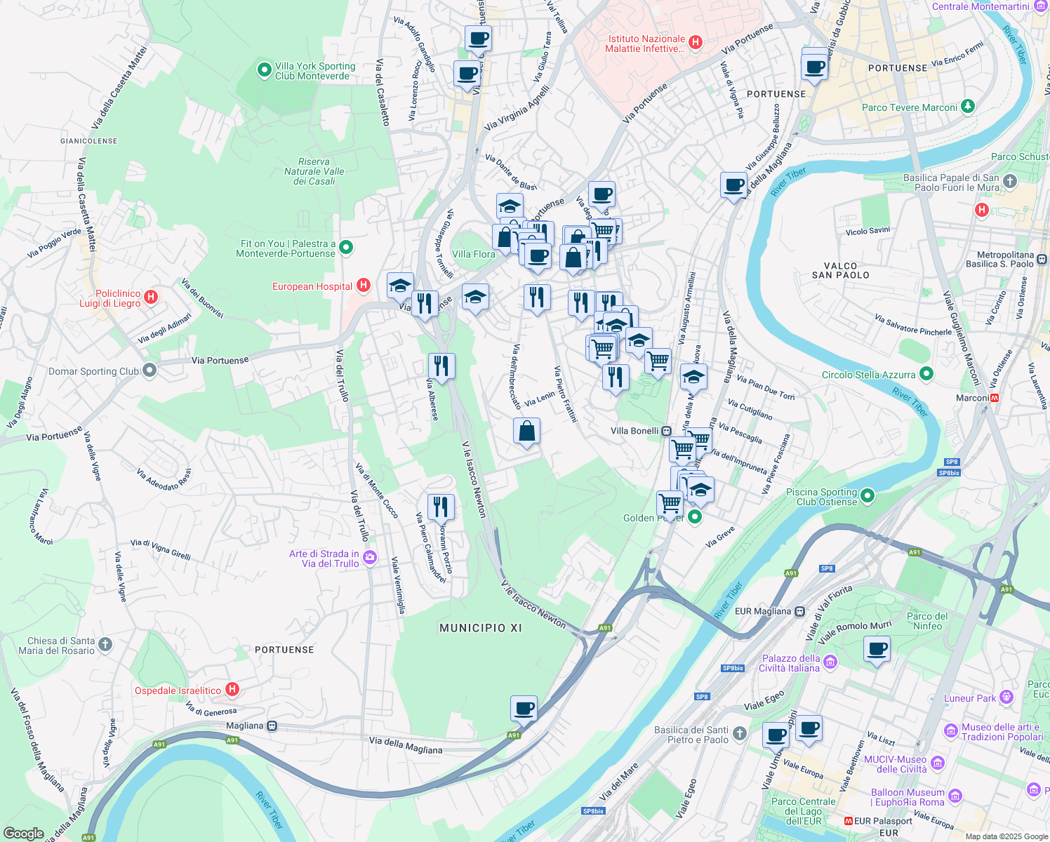 map of restaurants, bars, coffee shops, grocery stores, and more near 20 Largo Lenin in Roma