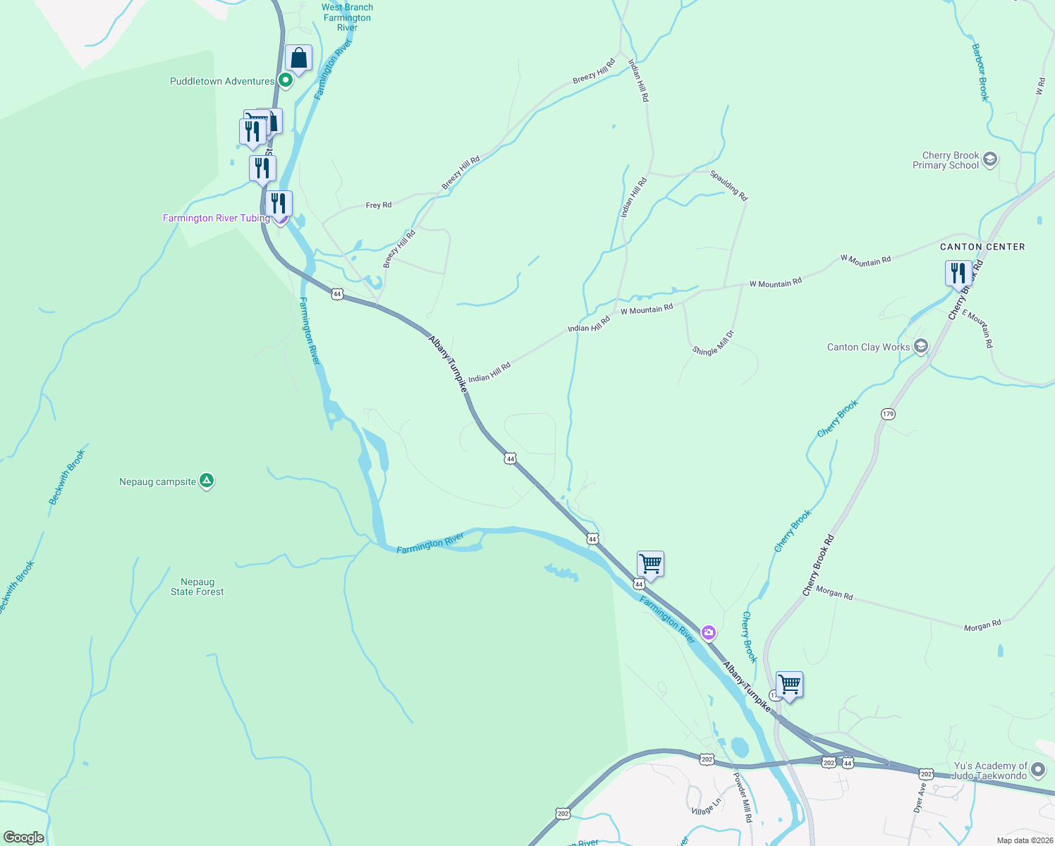 map of restaurants, bars, coffee shops, grocery stores, and more near 24 Thompson Hill Road in Canton