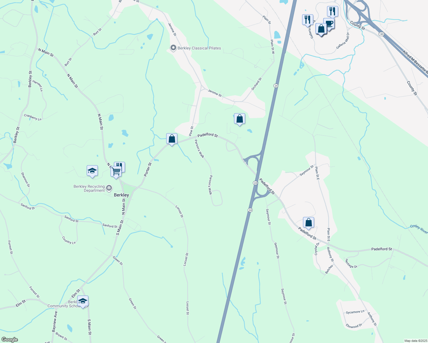 map of restaurants, bars, coffee shops, grocery stores, and more near 18 Parson's Walk in Berkley