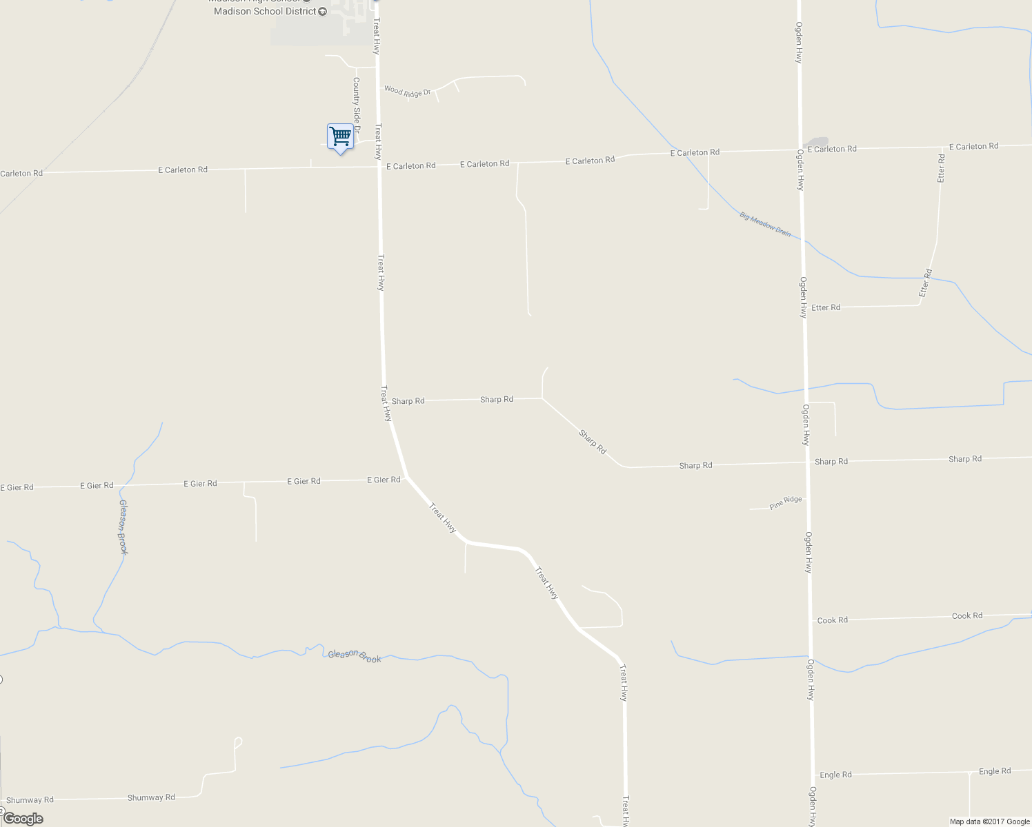 map of restaurants, bars, coffee shops, grocery stores, and more near 2713 Sharp Road in Adrian