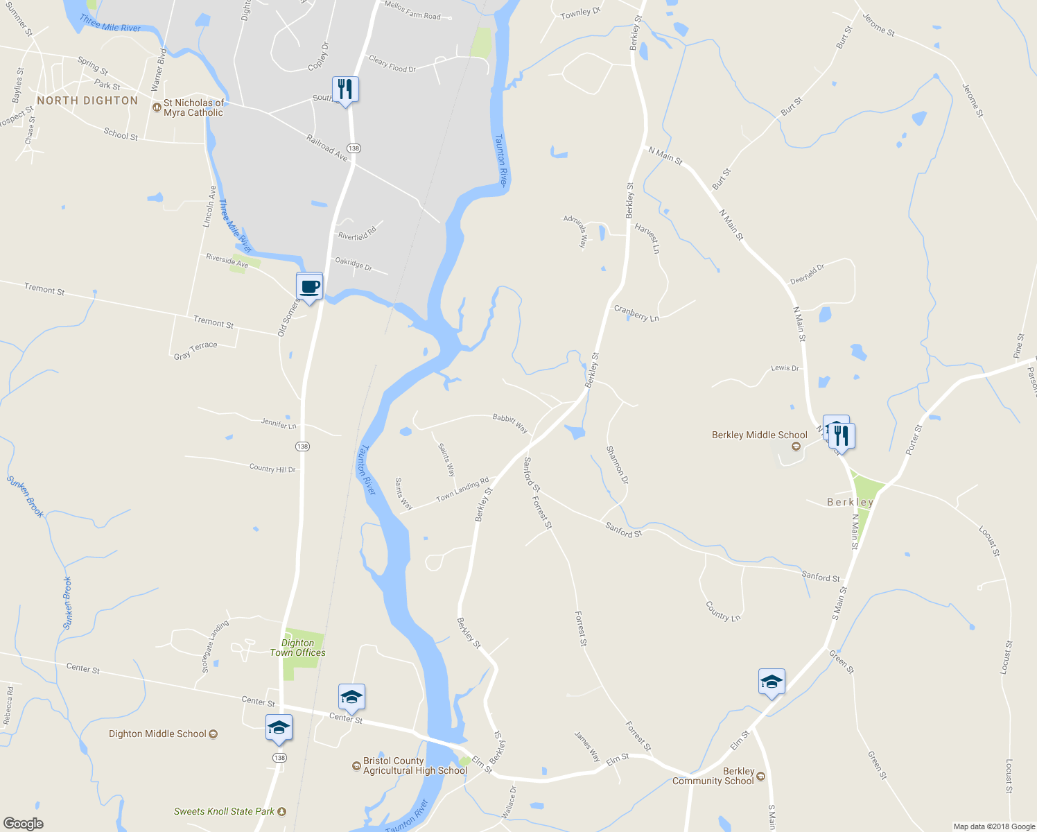 map of restaurants, bars, coffee shops, grocery stores, and more near 3 Babbitt Way in Berkley