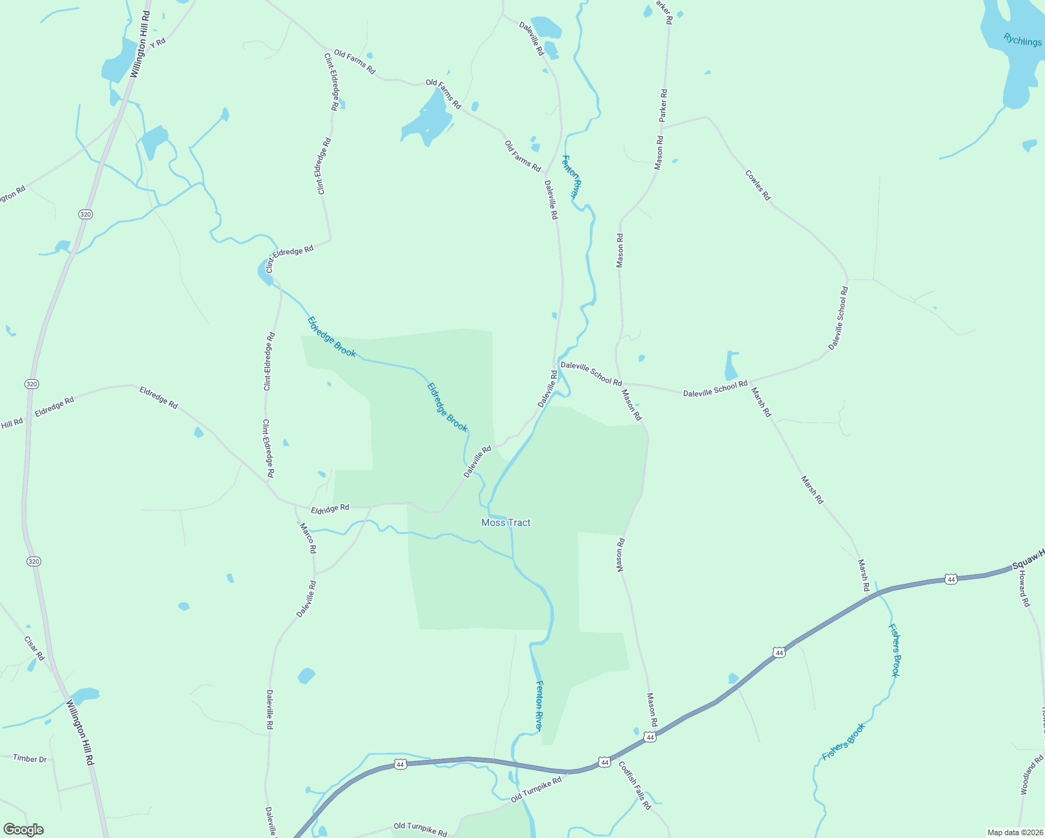 map of restaurants, bars, coffee shops, grocery stores, and more near 184 Daleville Road in Willington