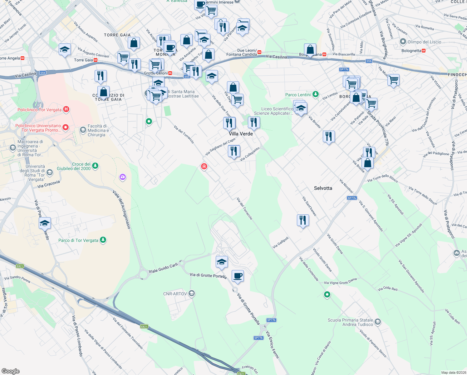 map of restaurants, bars, coffee shops, grocery stores, and more near 19-1 Via Mottola in Villa Verde