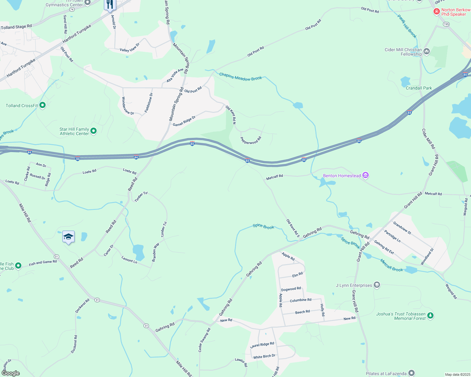 map of restaurants, bars, coffee shops, grocery stores, and more near in Tolland