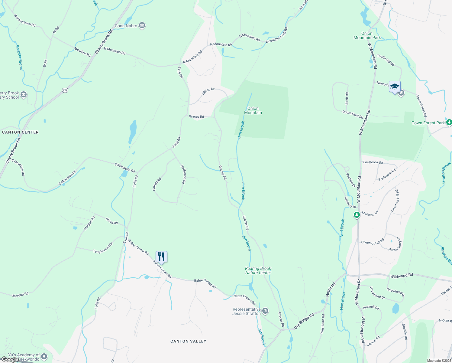 map of restaurants, bars, coffee shops, grocery stores, and more near 190 Gracey Rd in Canton