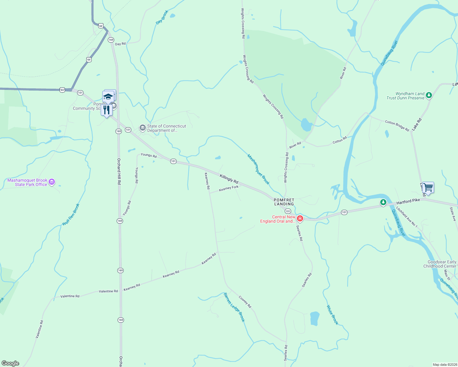 map of restaurants, bars, coffee shops, grocery stores, and more near 31 Kearney Fork in Pomfret