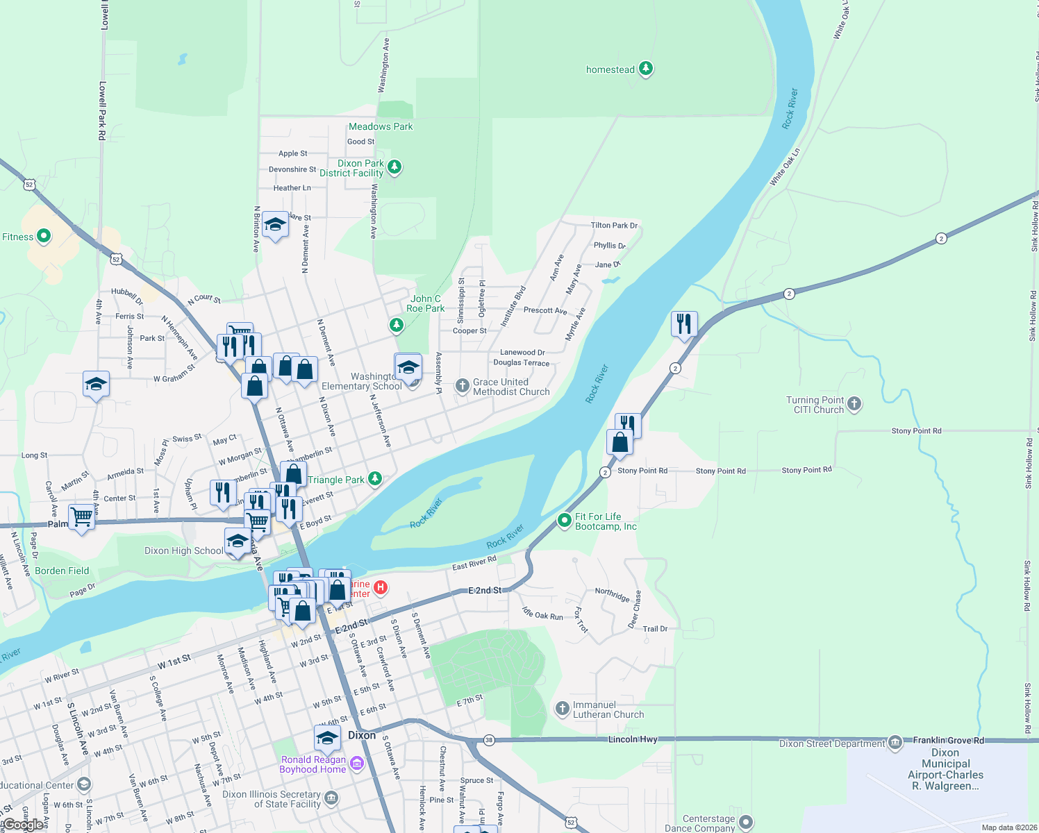 map of restaurants, bars, coffee shops, grocery stores, and more near 1200 Eustace Drive in Dixon