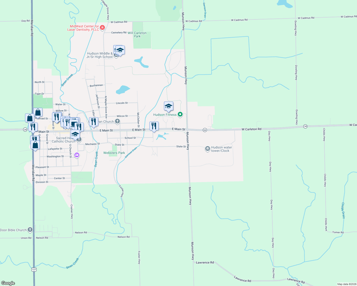map of restaurants, bars, coffee shops, grocery stores, and more near 560 State Street in Hudson