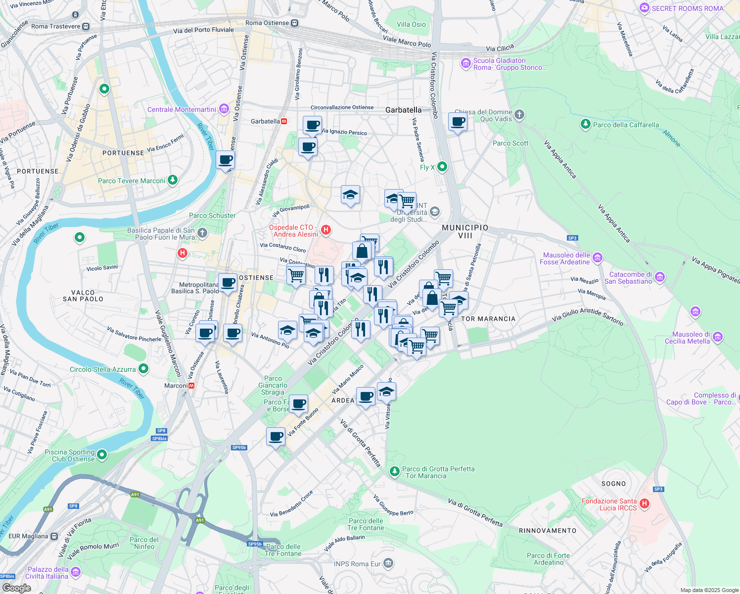 map of restaurants, bars, coffee shops, grocery stores, and more near 25-29 Via dei Georgofili in Roma