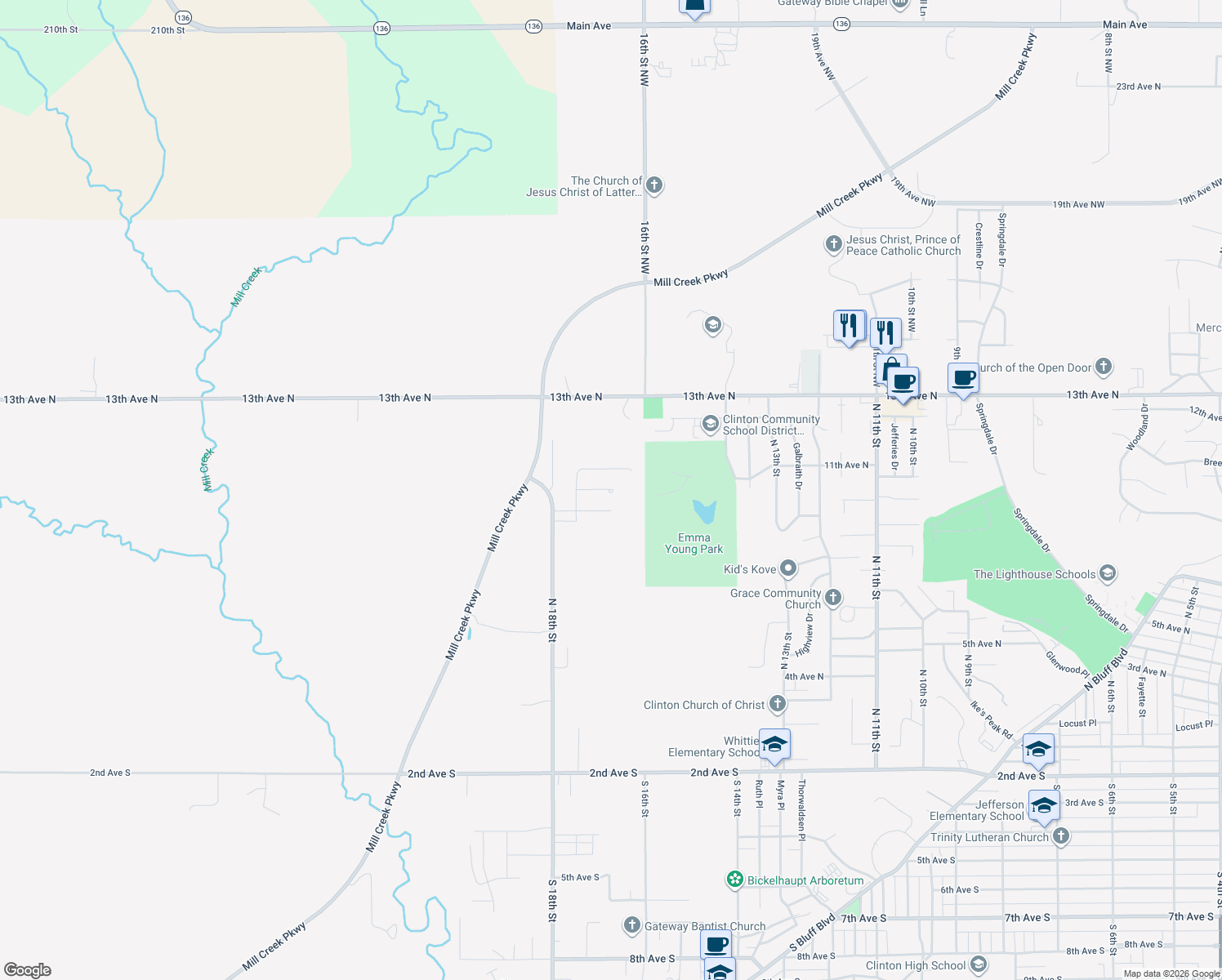 map of restaurants, bars, coffee shops, grocery stores, and more near 1799 Connor Court in Clinton