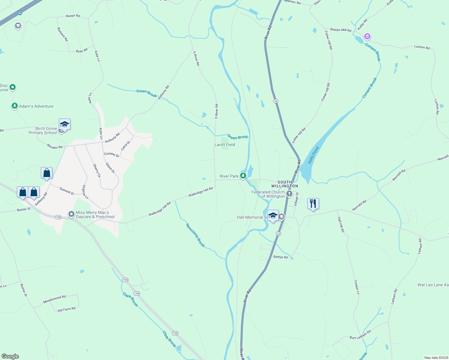 map of restaurants, bars, coffee shops, grocery stores, and more near 433 S River Rd in Tolland