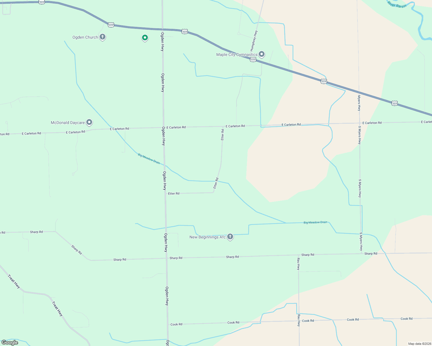 map of restaurants, bars, coffee shops, grocery stores, and more near 4306 Etter Rd in Adrian