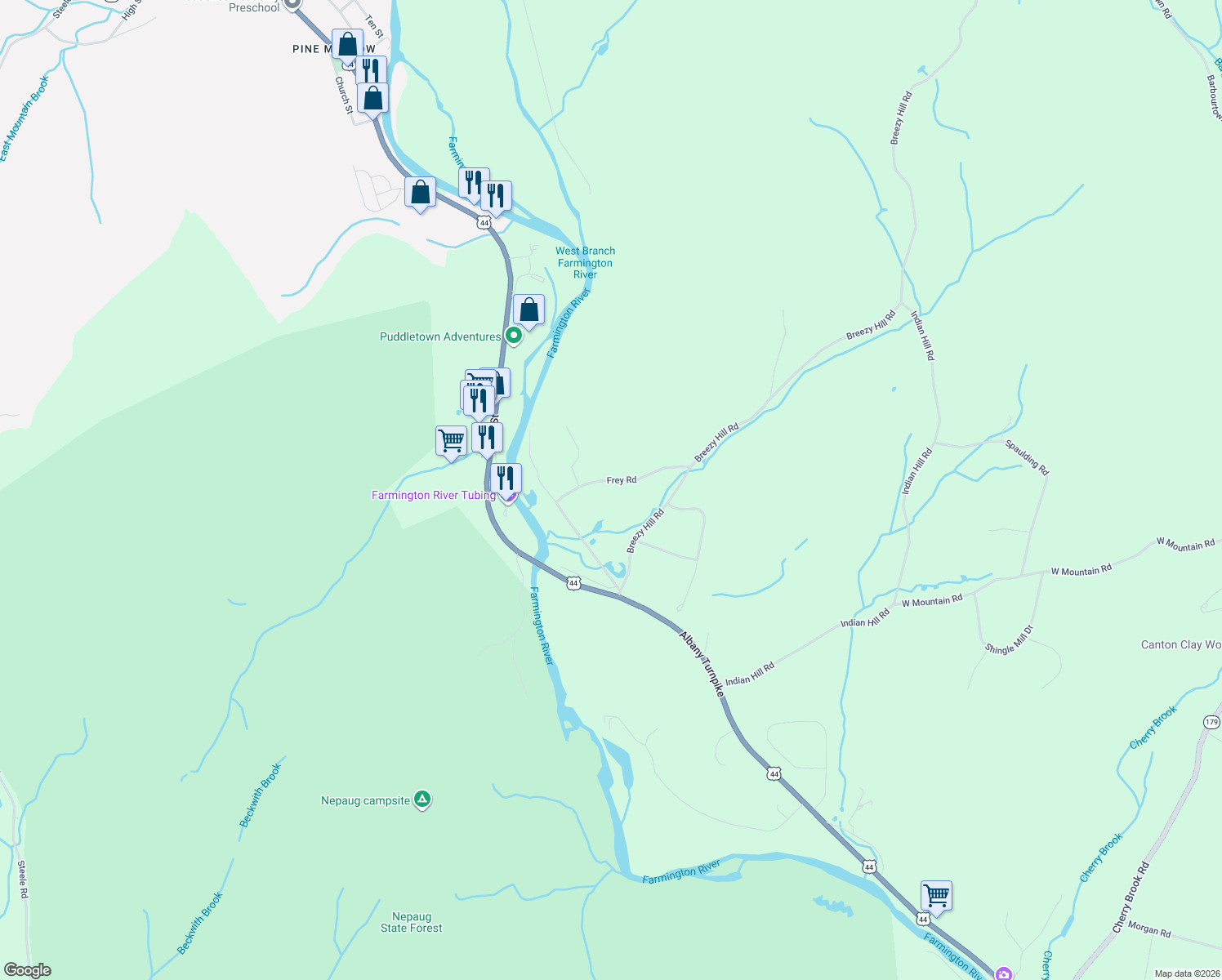 map of restaurants, bars, coffee shops, grocery stores, and more near 34 Frey Road in New Hartford