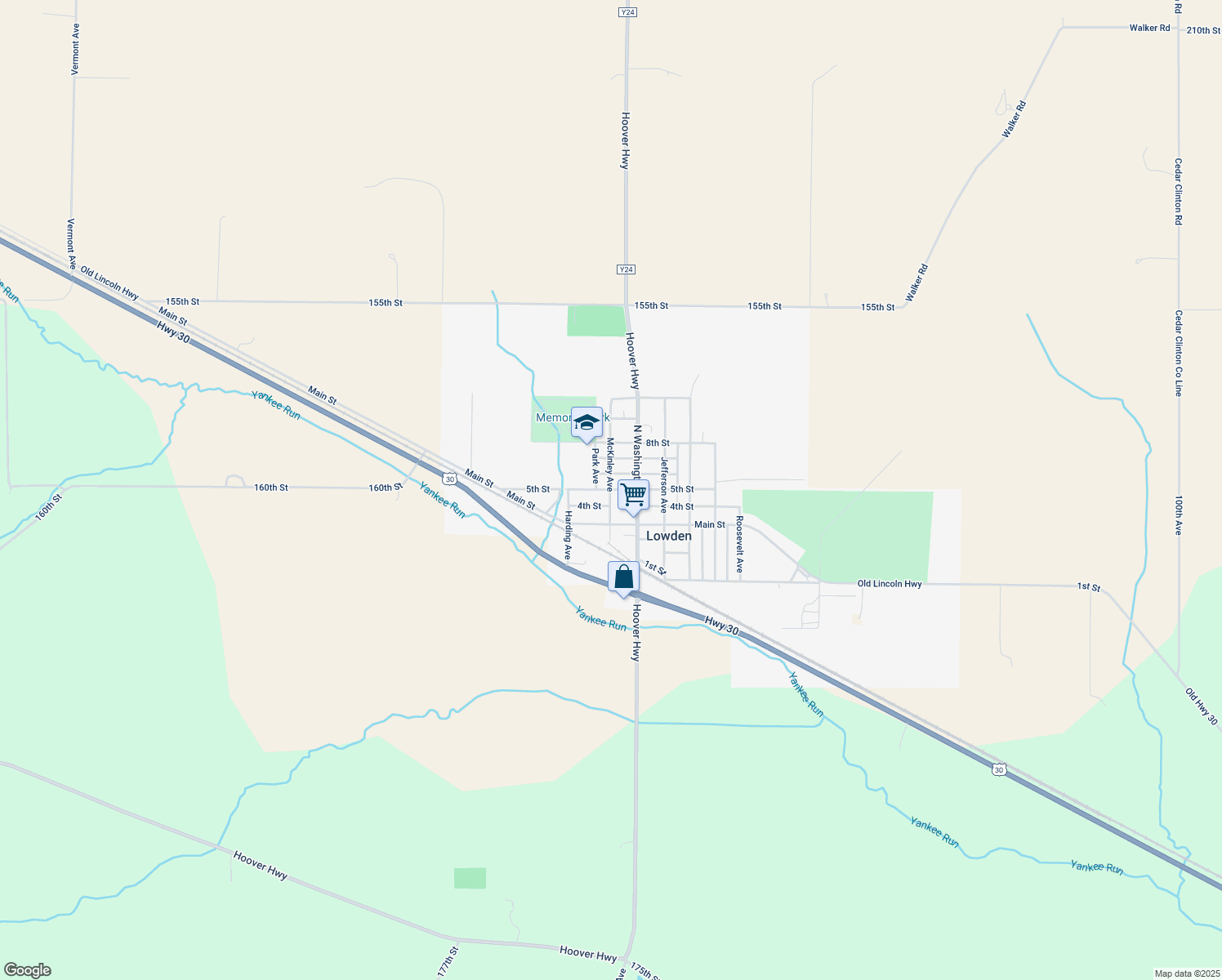 map of restaurants, bars, coffee shops, grocery stores, and more near 5th St in Lowden