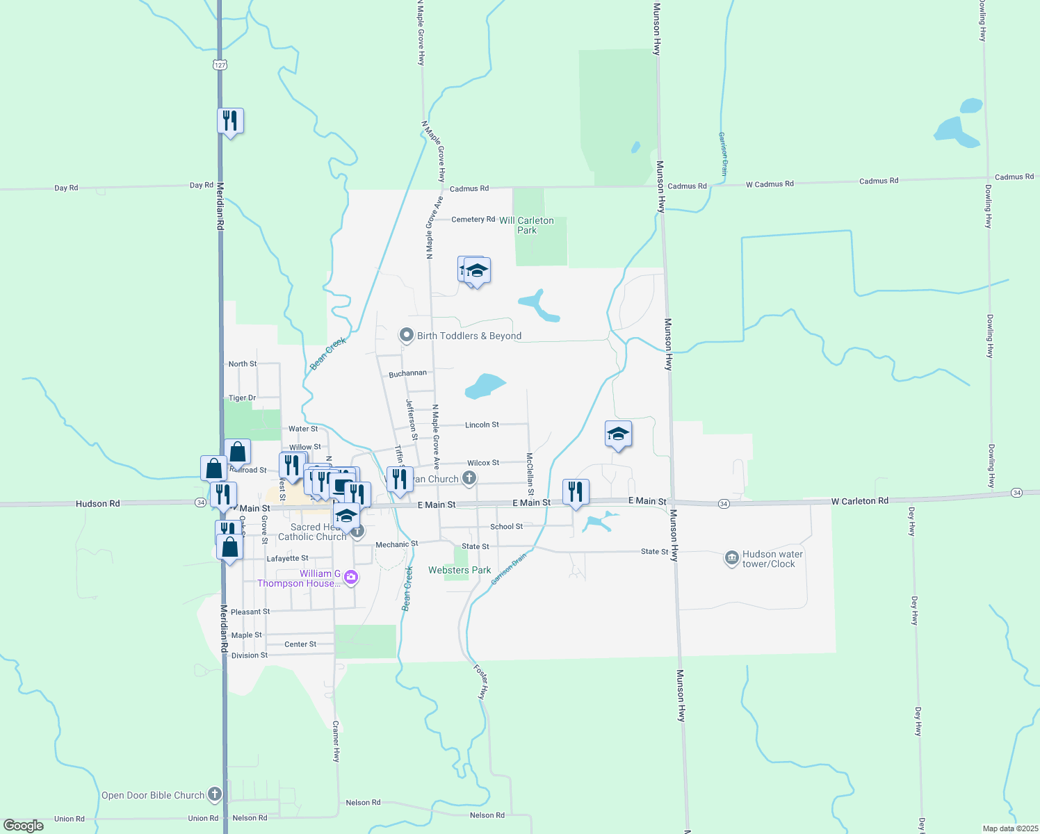 map of restaurants, bars, coffee shops, grocery stores, and more near 190 Lincoln St in Hudson