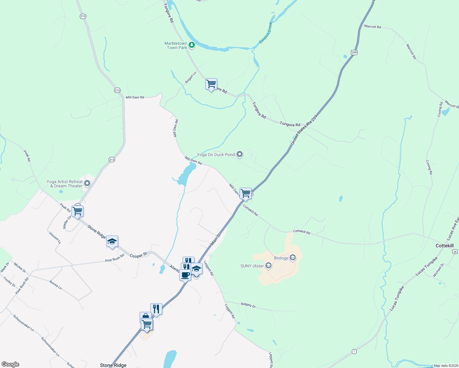 map of restaurants, bars, coffee shops, grocery stores, and more near 22 Mill Dam Rd in Stone Ridge