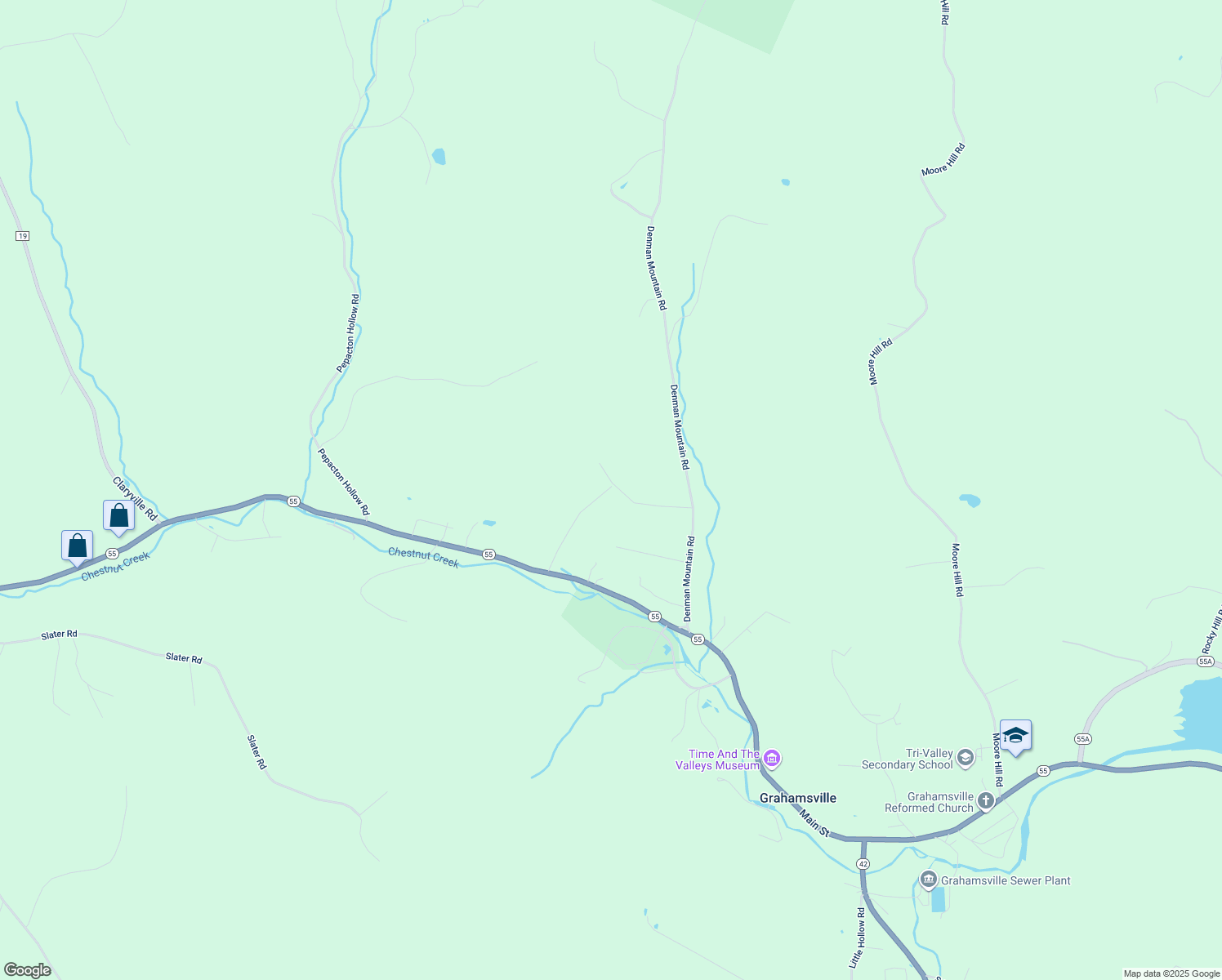 map of restaurants, bars, coffee shops, grocery stores, and more near 8184 State Route 55 in Grahamsville