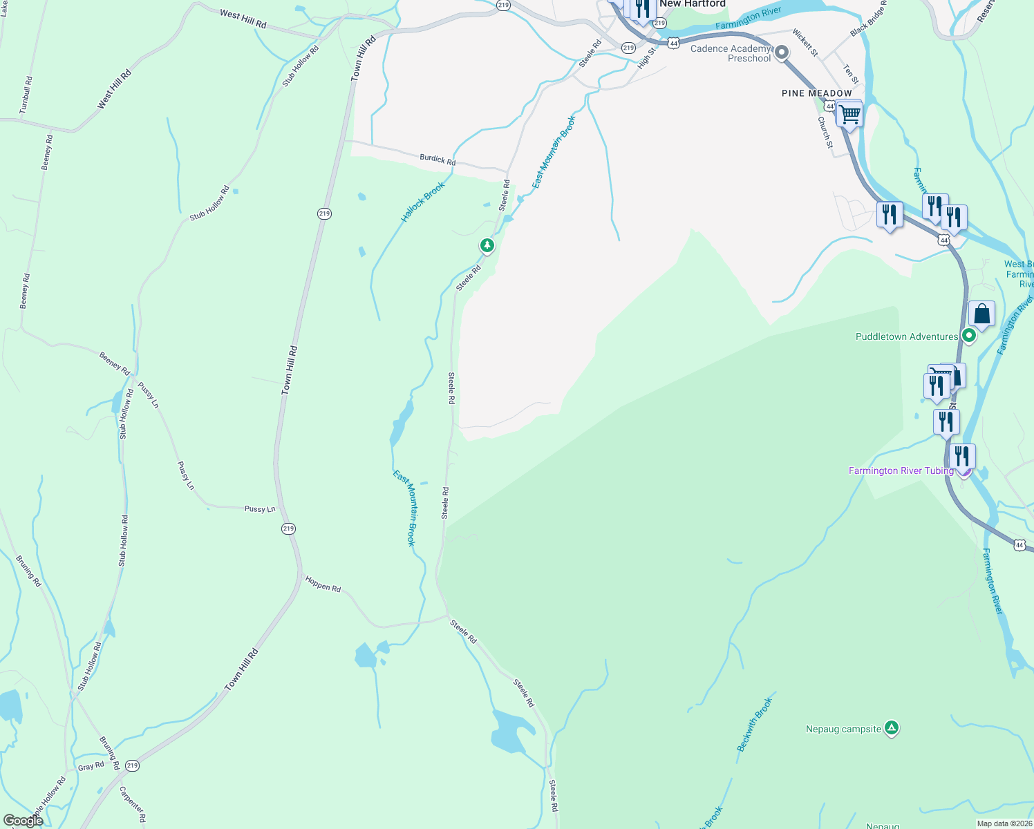 map of restaurants, bars, coffee shops, grocery stores, and more near 64 Henderson Road in New Hartford