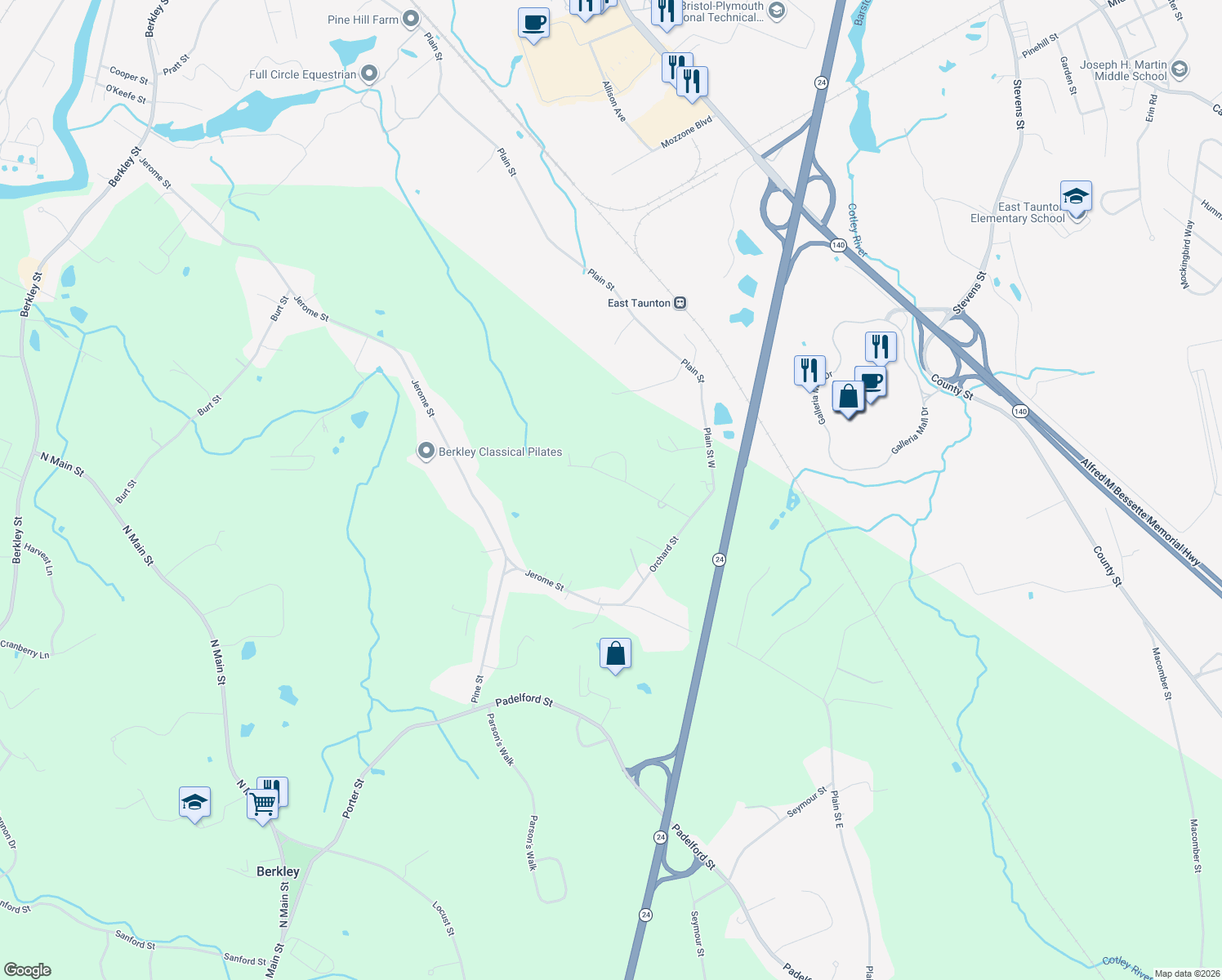 map of restaurants, bars, coffee shops, grocery stores, and more near 16 Carlos Estates Dr in Berkley