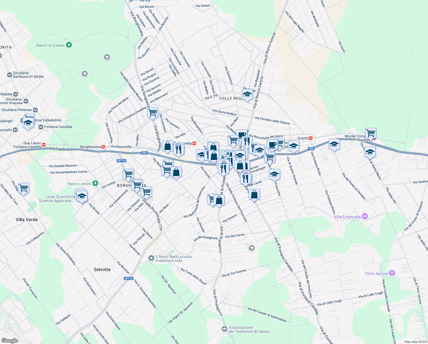 map of restaurants, bars, coffee shops, grocery stores, and more near 26 Via dell'Osteria del Finocchio in Rome