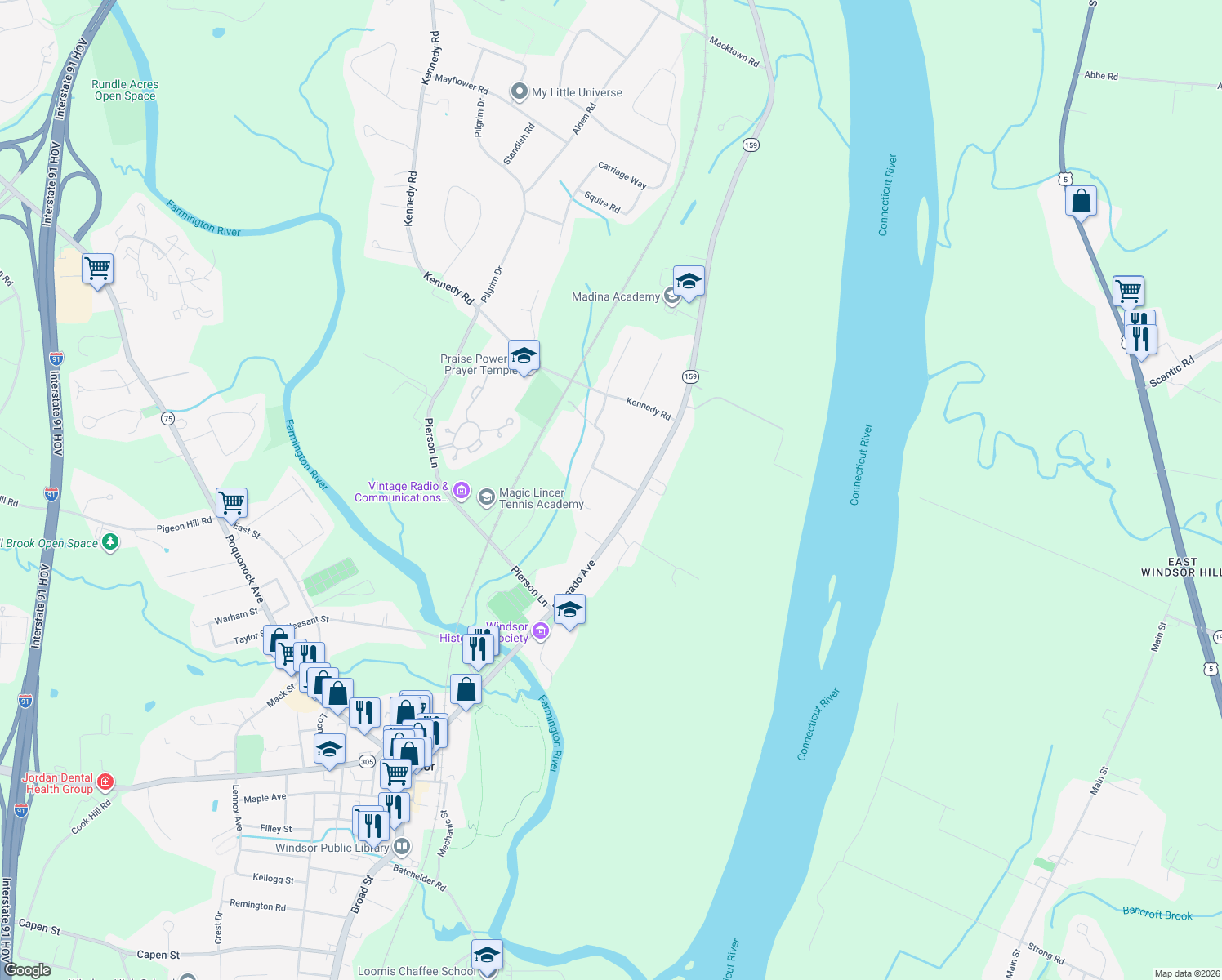 map of restaurants, bars, coffee shops, grocery stores, and more near 29 Old Kennedy Rd in Windsor