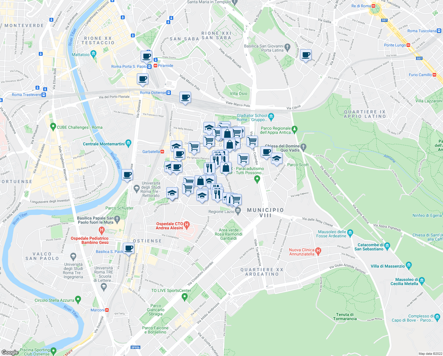 map of restaurants, bars, coffee shops, grocery stores, and more near 2 Via Giovanni da Capistrano in Roma