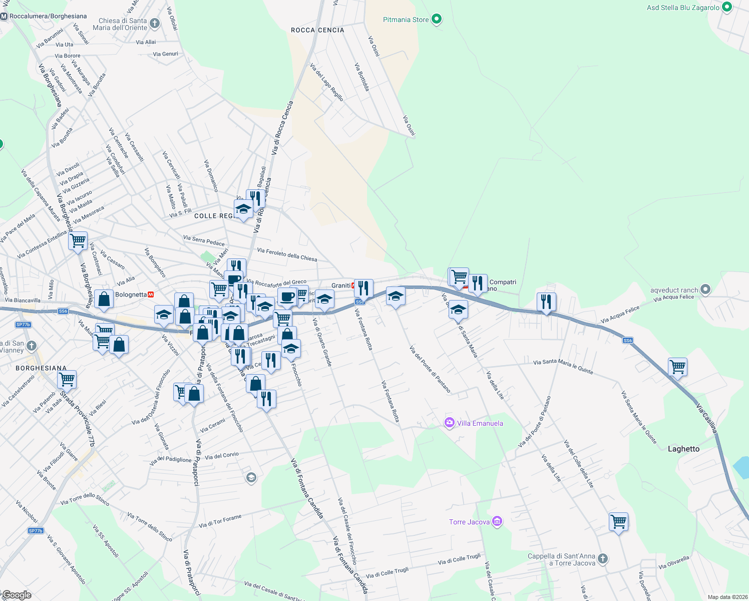 map of restaurants, bars, coffee shops, grocery stores, and more near in Roma