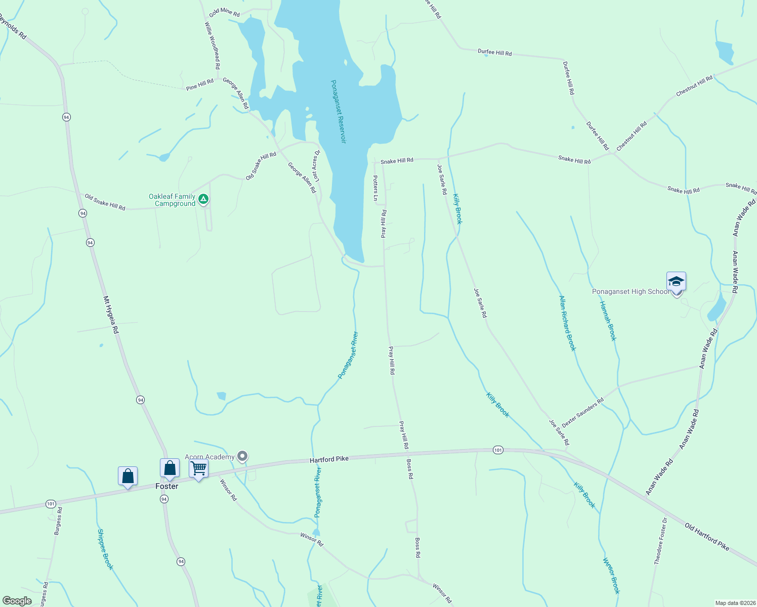 map of restaurants, bars, coffee shops, grocery stores, and more near 146 Pray Hill Rd in Glocester