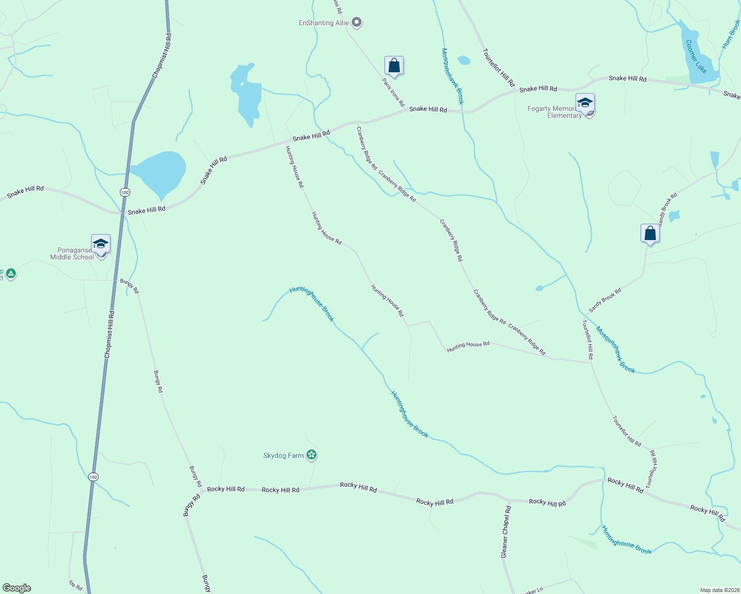 map of restaurants, bars, coffee shops, grocery stores, and more near 175 Hunting House Road in Glocester