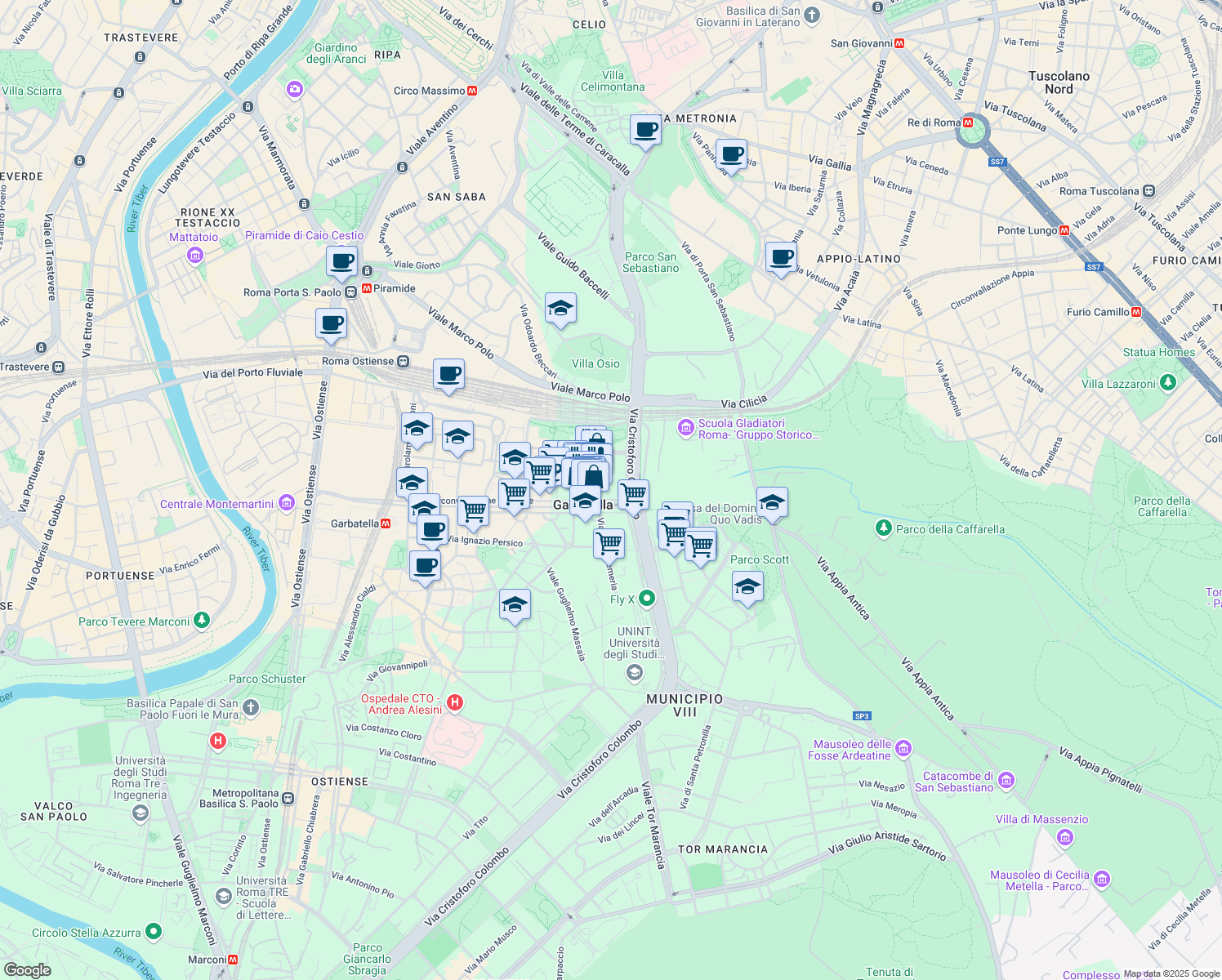 map of restaurants, bars, coffee shops, grocery stores, and more near 30 Largo Angelo Fochetti in Roma