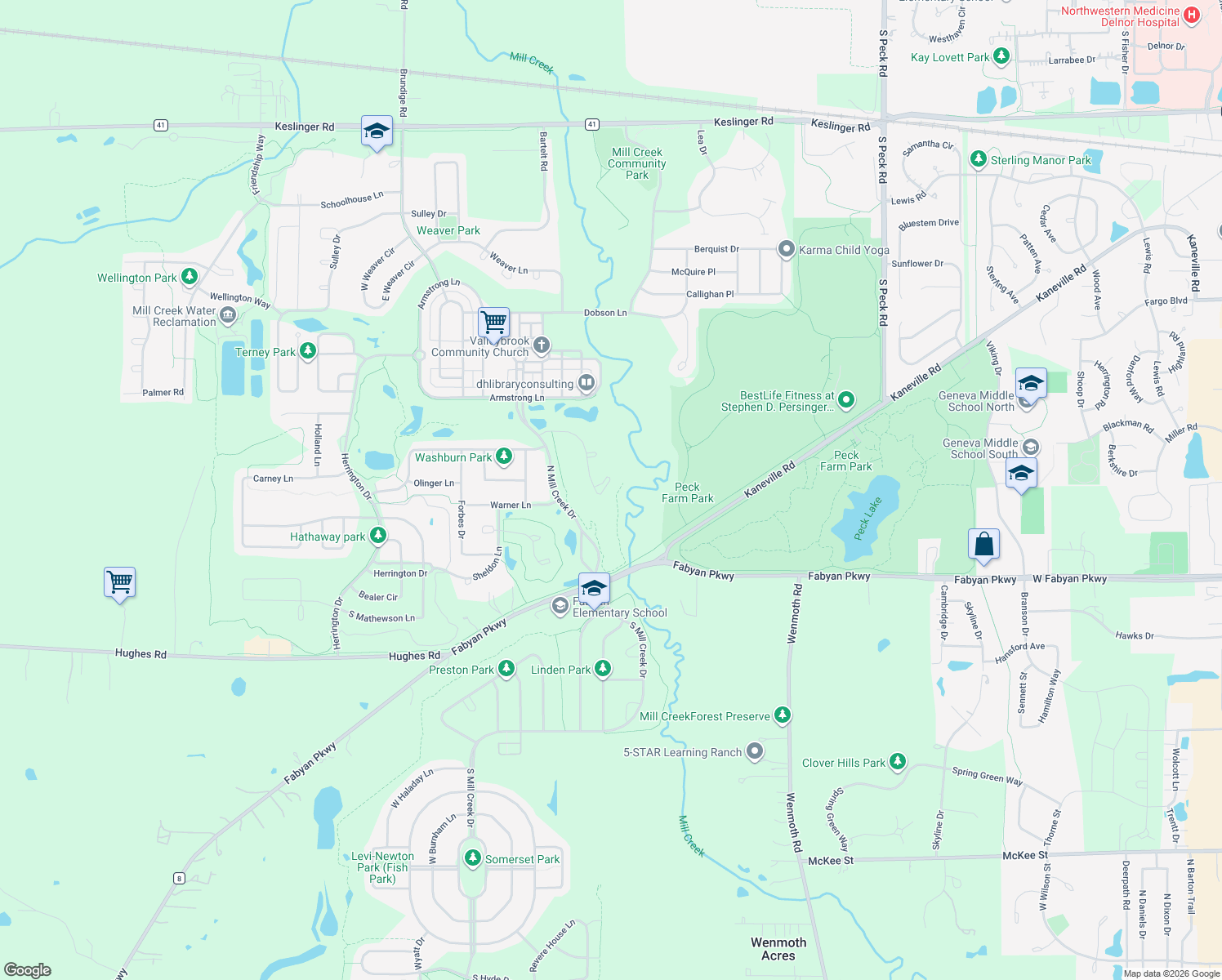 map of restaurants, bars, coffee shops, grocery stores, and more near N25 Alexander Drive in Batavia
